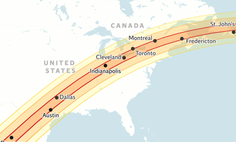 Solar eclipse map shows path of totality for 2024 event