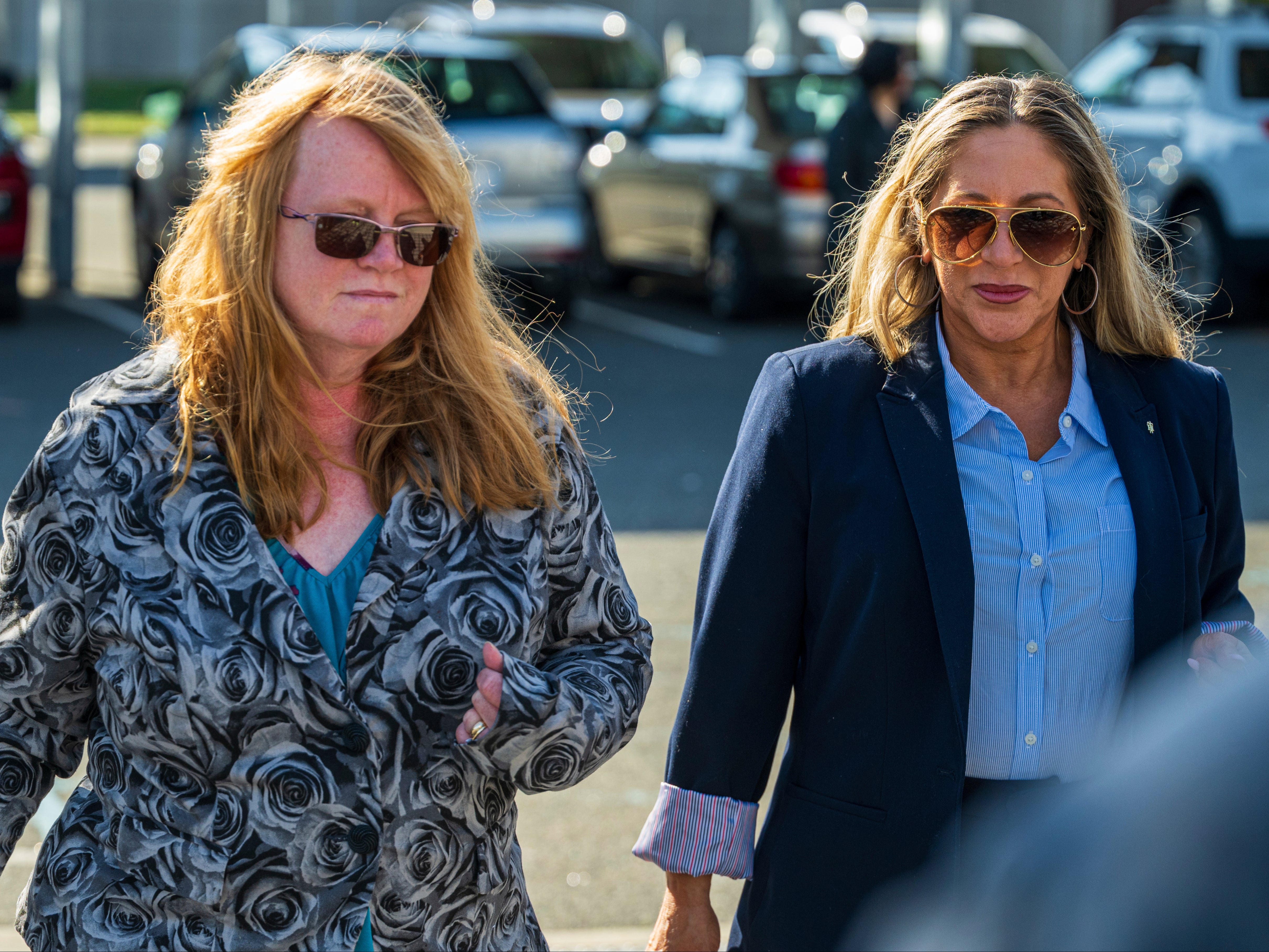 Asa Ellerup, left, the estranged wife of Long Island serial killing suspect Rex Heuermann, arrives at court in Riverhead, New York, on April 24, 2024