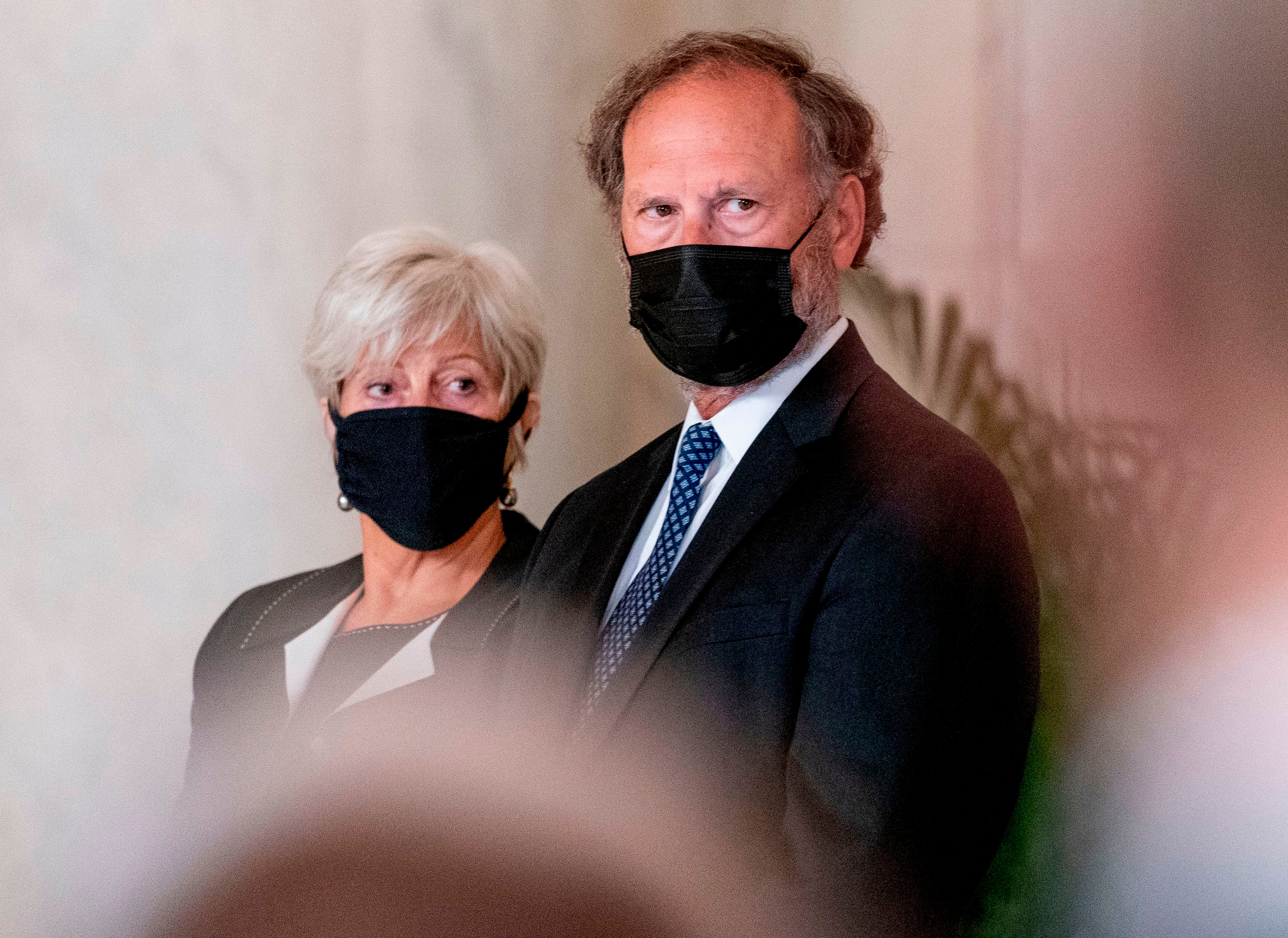 Justice Alito and his wife Martha-Ann stand during a private ceremony for Justice Ruth Bader Ginsburg at the Supreme Court on 23 September, 2020