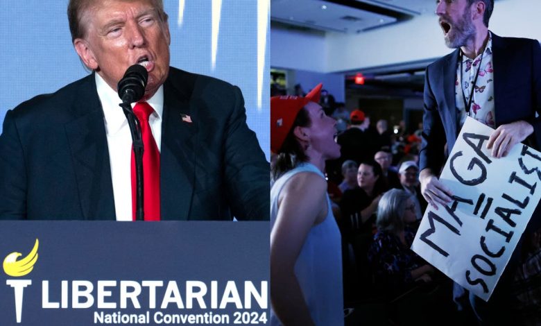 Boos and cheers as Trump addresses a rowdy, skeptical crowd of Libertarians