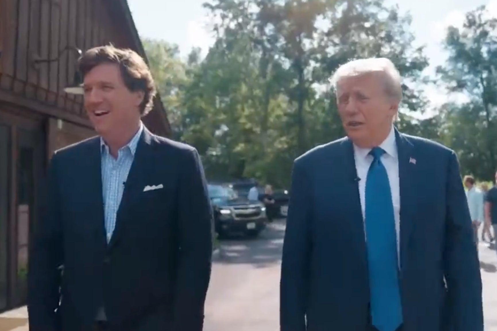 Tucker Carlson (left) interviewing former president Donald Trump (right) ahead of the Republican Party’s first 2024 election debate. Carlson predicted on Thursday that Trump will win the upcoming election in the wake of his felony conviction