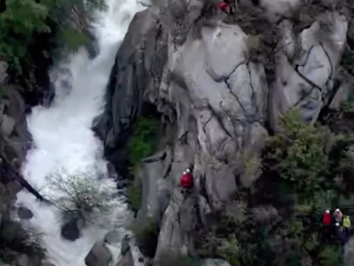 Rescue workers in Utah County, Utah, at Horsetail Falls, where the body of Cynthia Ann Grimwood, 19, was located after she was swept away above the falls on 8 June, 2024