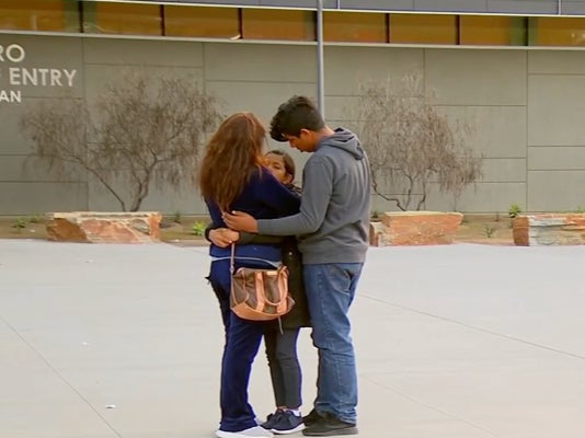 Thelma Medina Navarro reunites with her children Julia and Oscar, who were mistakenly arrested at the US-Mexico border in 2019 on suspicion of smuggling, despite being US citizens