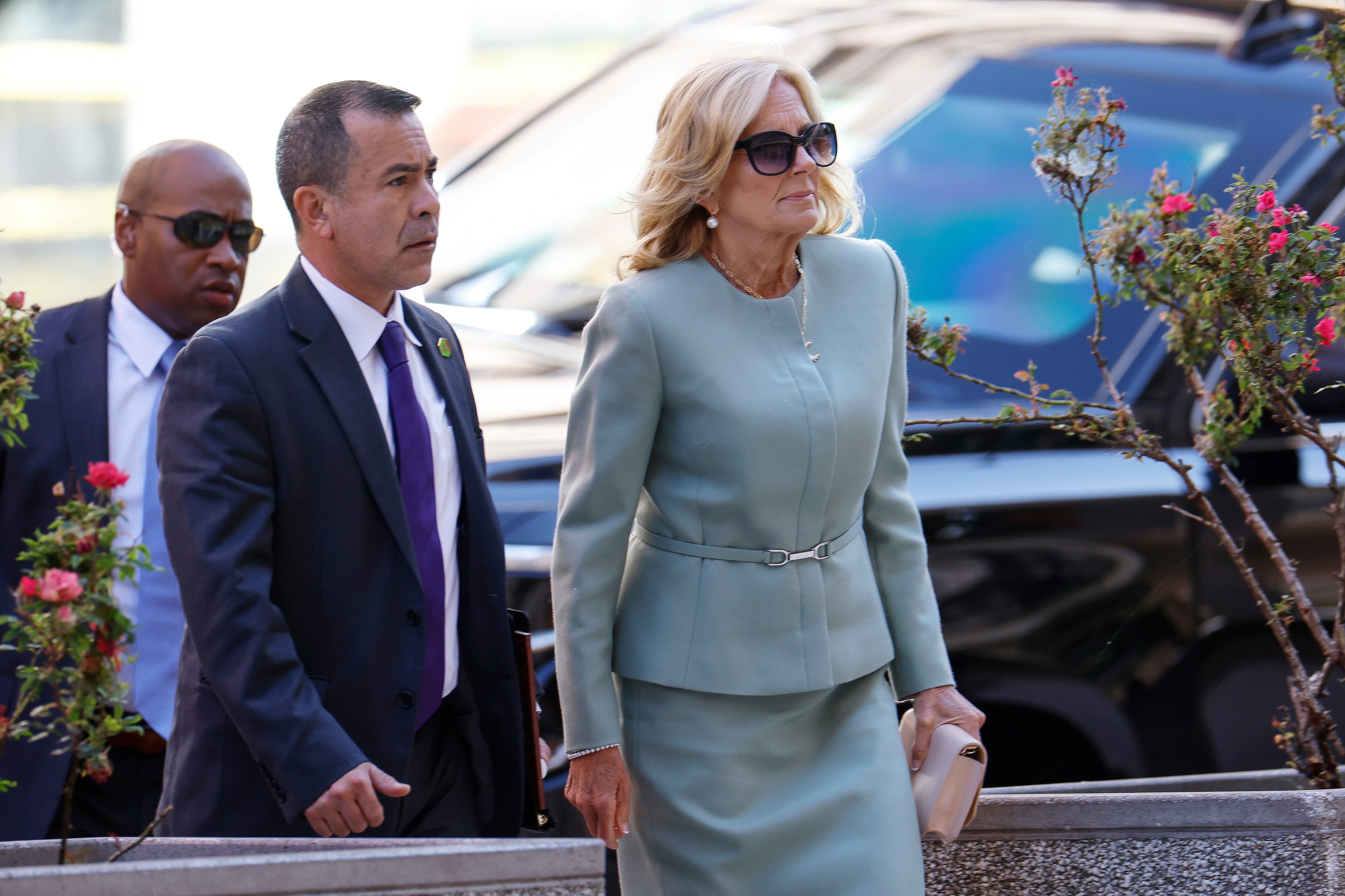 First Lady Jill Biden and her senior advisor Anthony Bernal arrive to the J. Caleb Boggs Federal Building for the trial of Hunter Biden