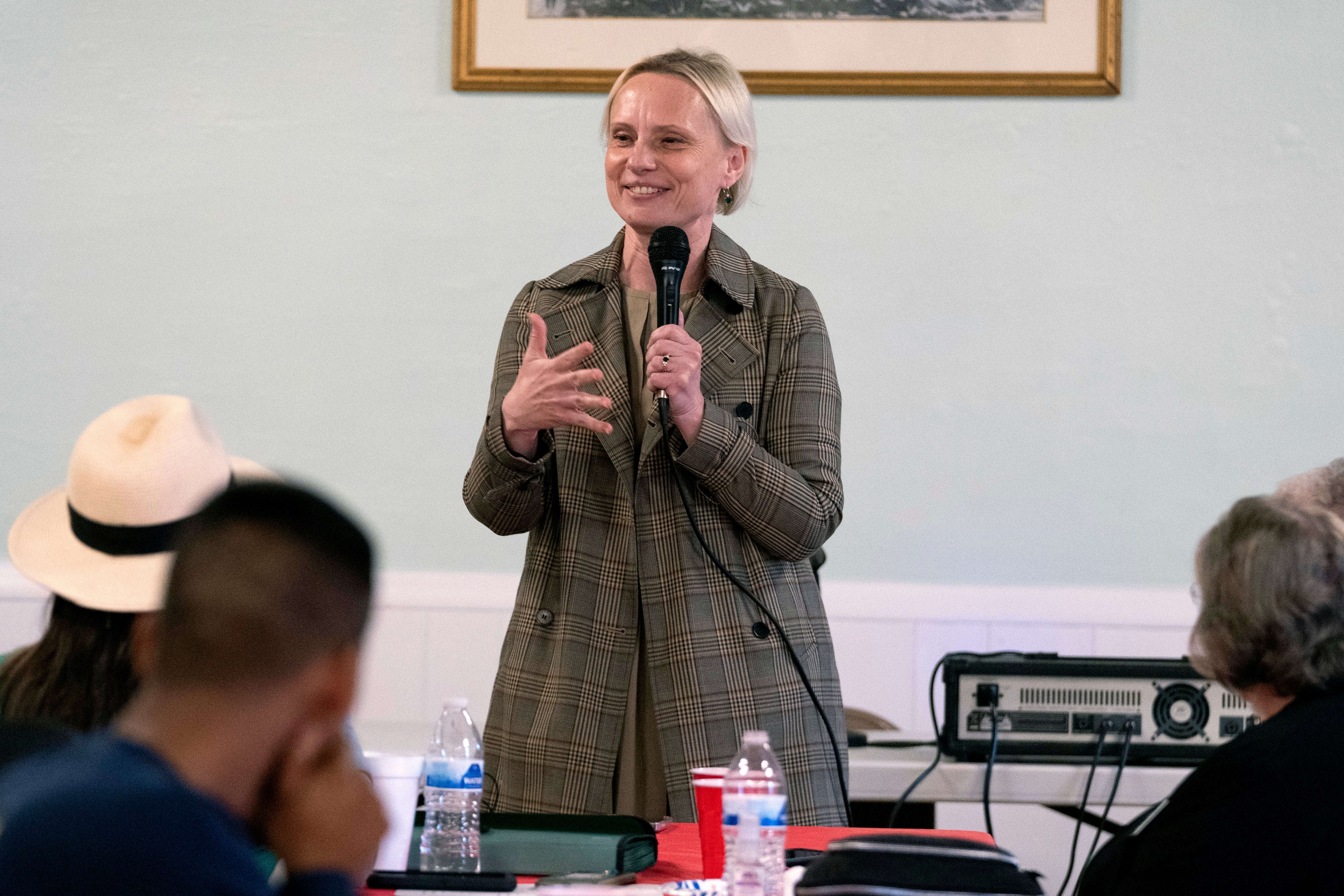 Indiana congreswoman Victoria Spartz speaks to a crowd. She is now facing a House Ethics Committee investigation after staffers alleged a toxic workplace.