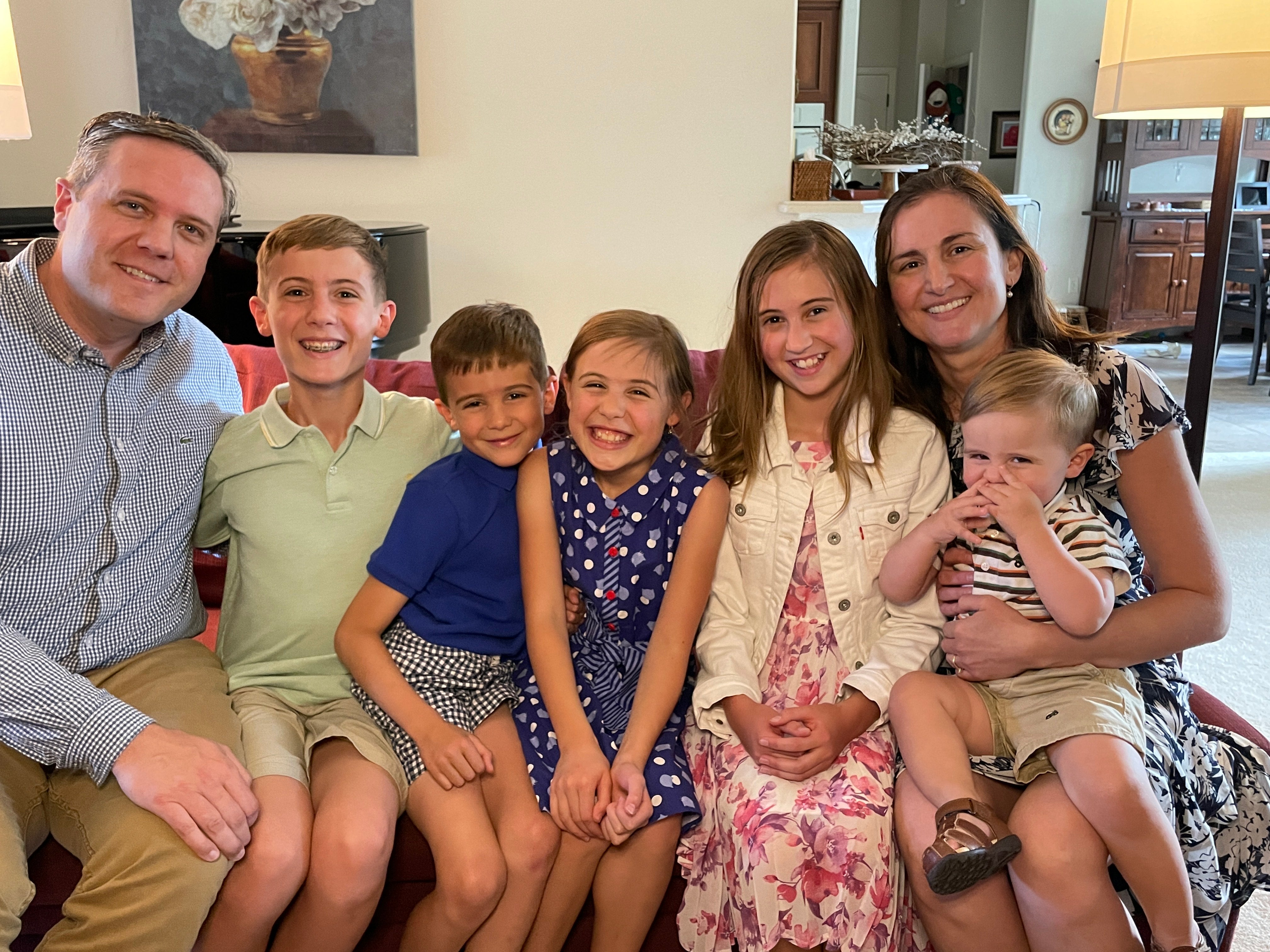 Grand Junction attorney Jeff Hurd, left, with his wife and five children, won the Republican primary in Boebert’s old district after she abandoned her re-election campaign at the end of last year