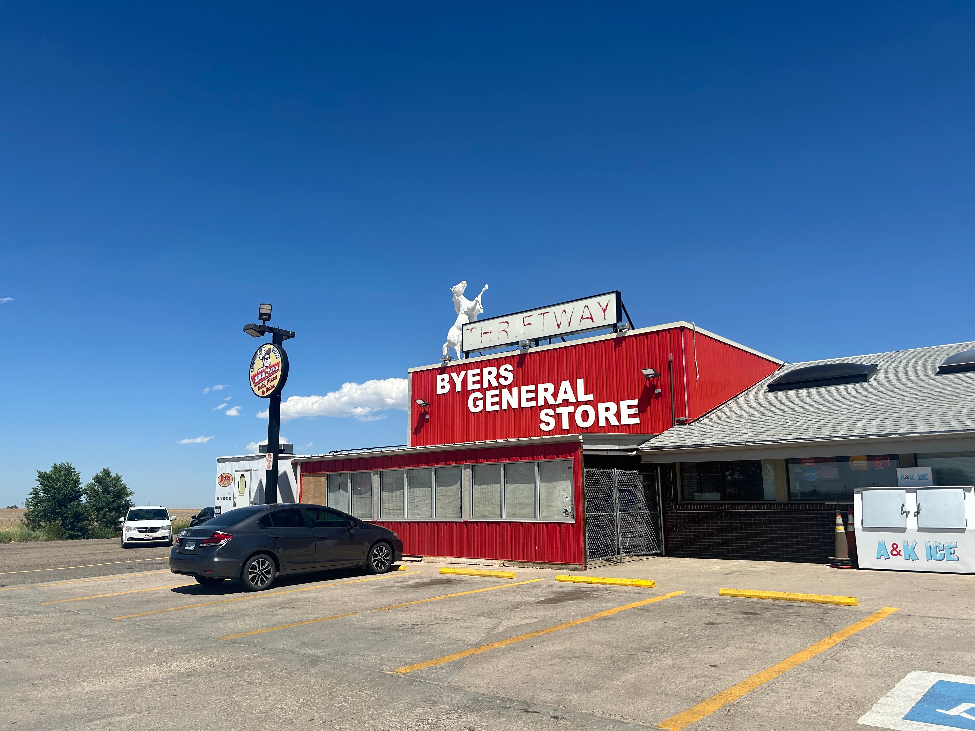 A short drive from Shooters Bar & Grill in Byers is a general store; the rural community is representative of many agricultural towns within the district Boebert hopes to represent