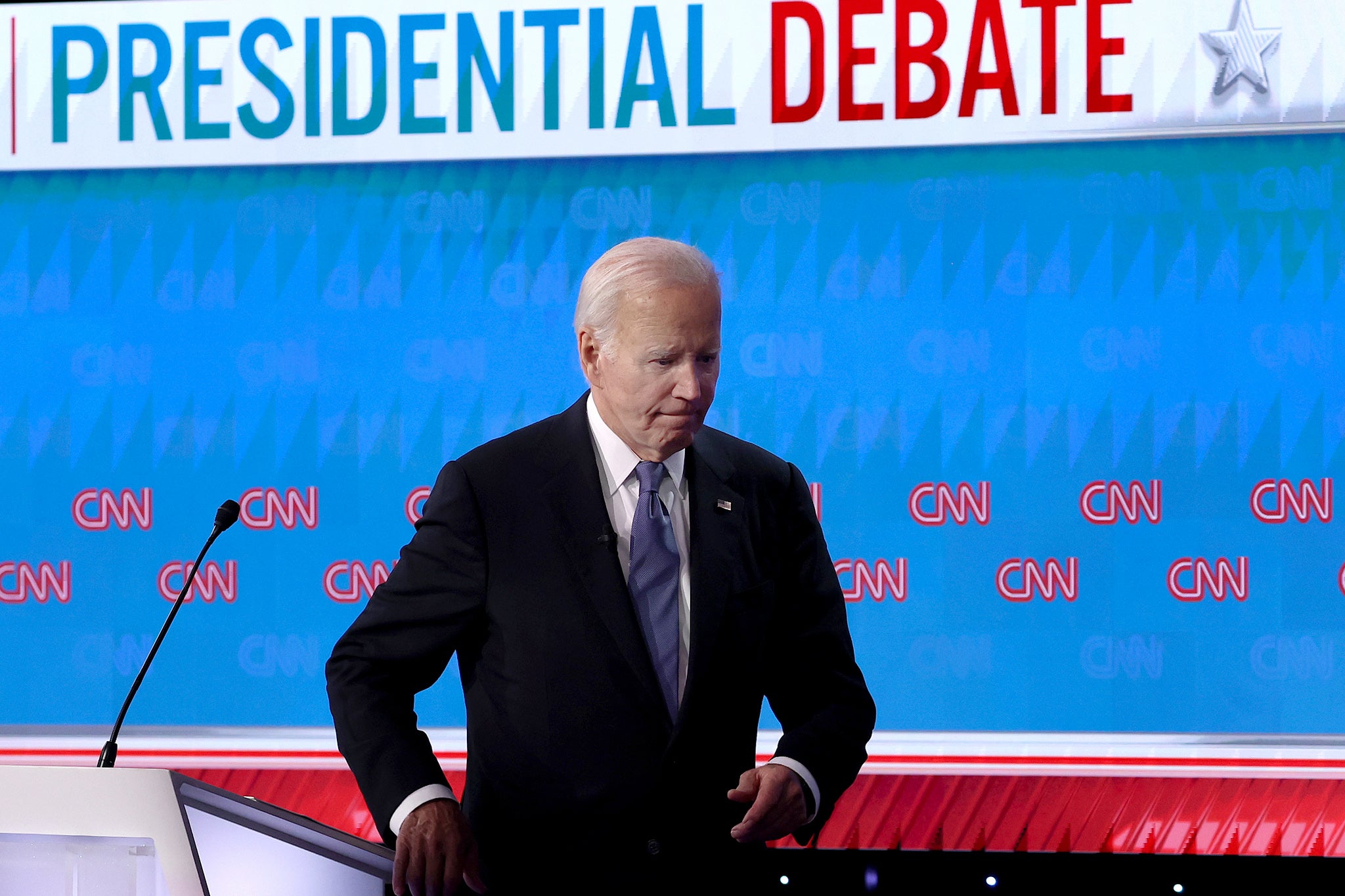 Joe Biden leaves the CNN debate stage in Atlanta