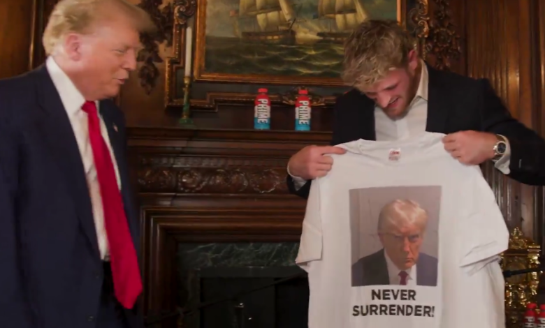 Trump gives mugshot T-shirt to Logan Paul: ‘This is what we’re reduced to’