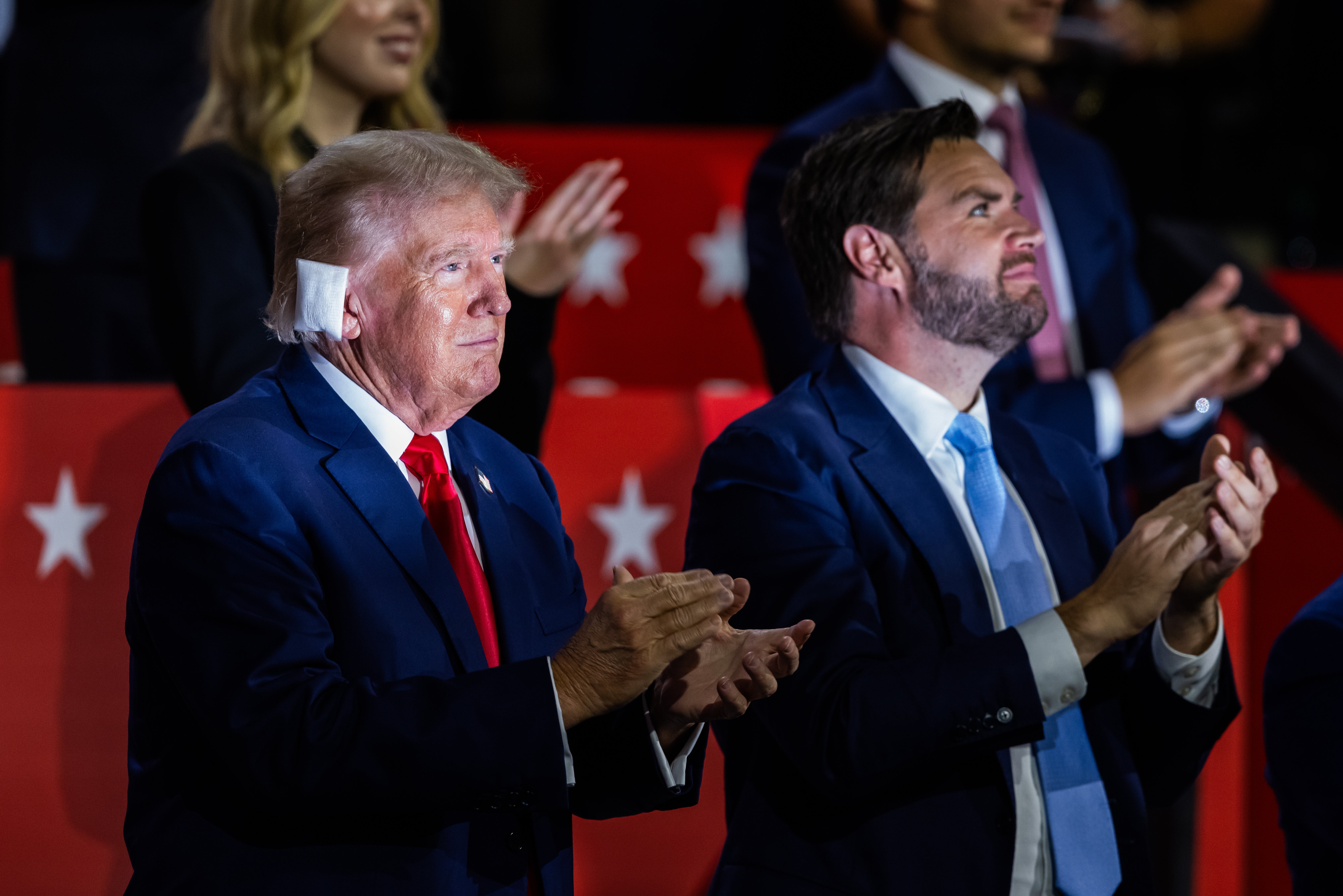 Donald Trump and JD Vance appear at the Republican National Convention on July 15. Trump will rally with his recently announced running mate one week after the former president was shot at a rally in Pennsylvania