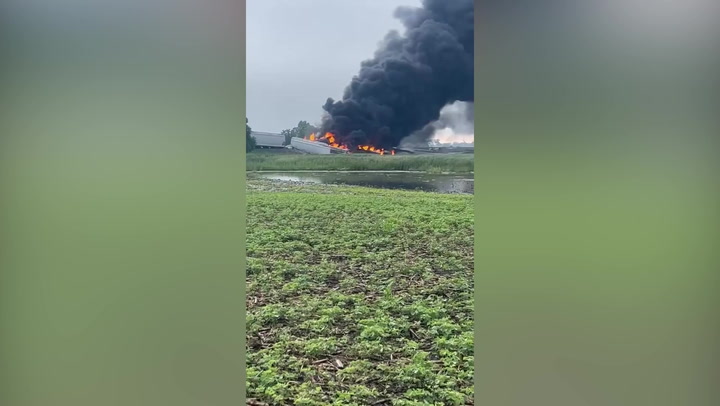 Huge fire rages after train carrying hazardous materials derails | News