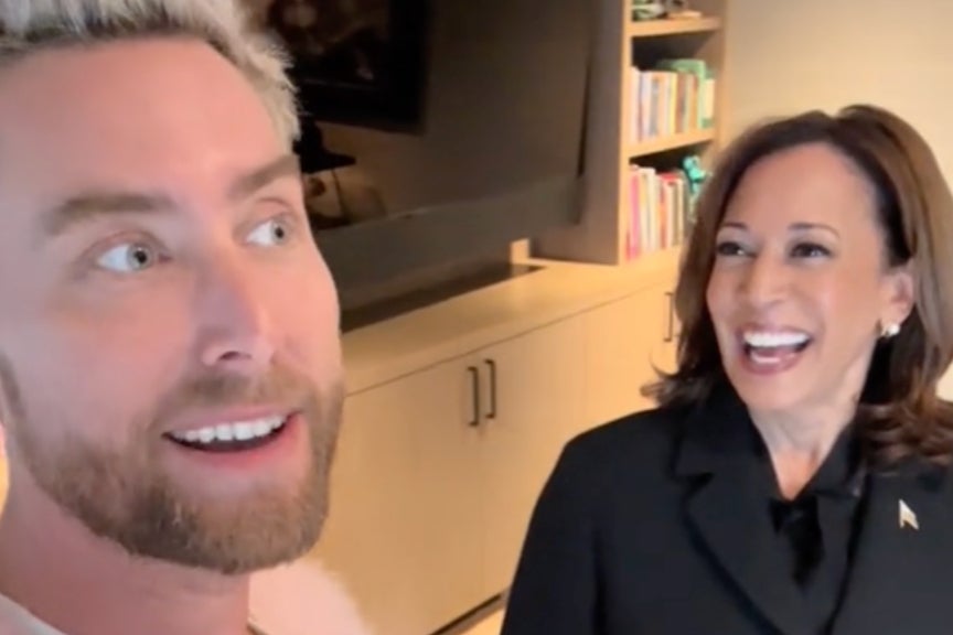 Lance Bass and Harris laugh together