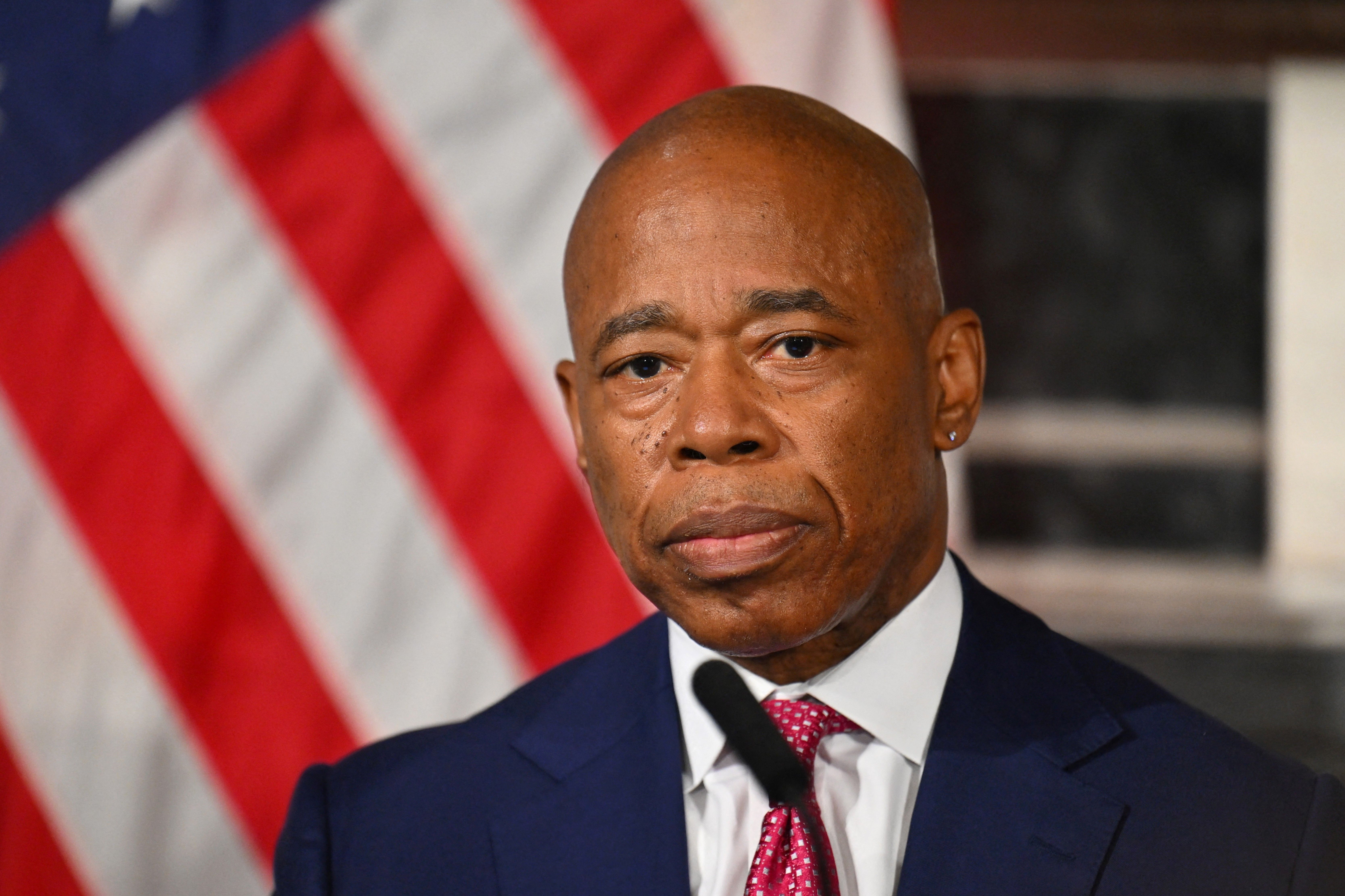 New York Mayor Eric Adams speaks during his weekly press conference at New York City Hall on November 14, 2023