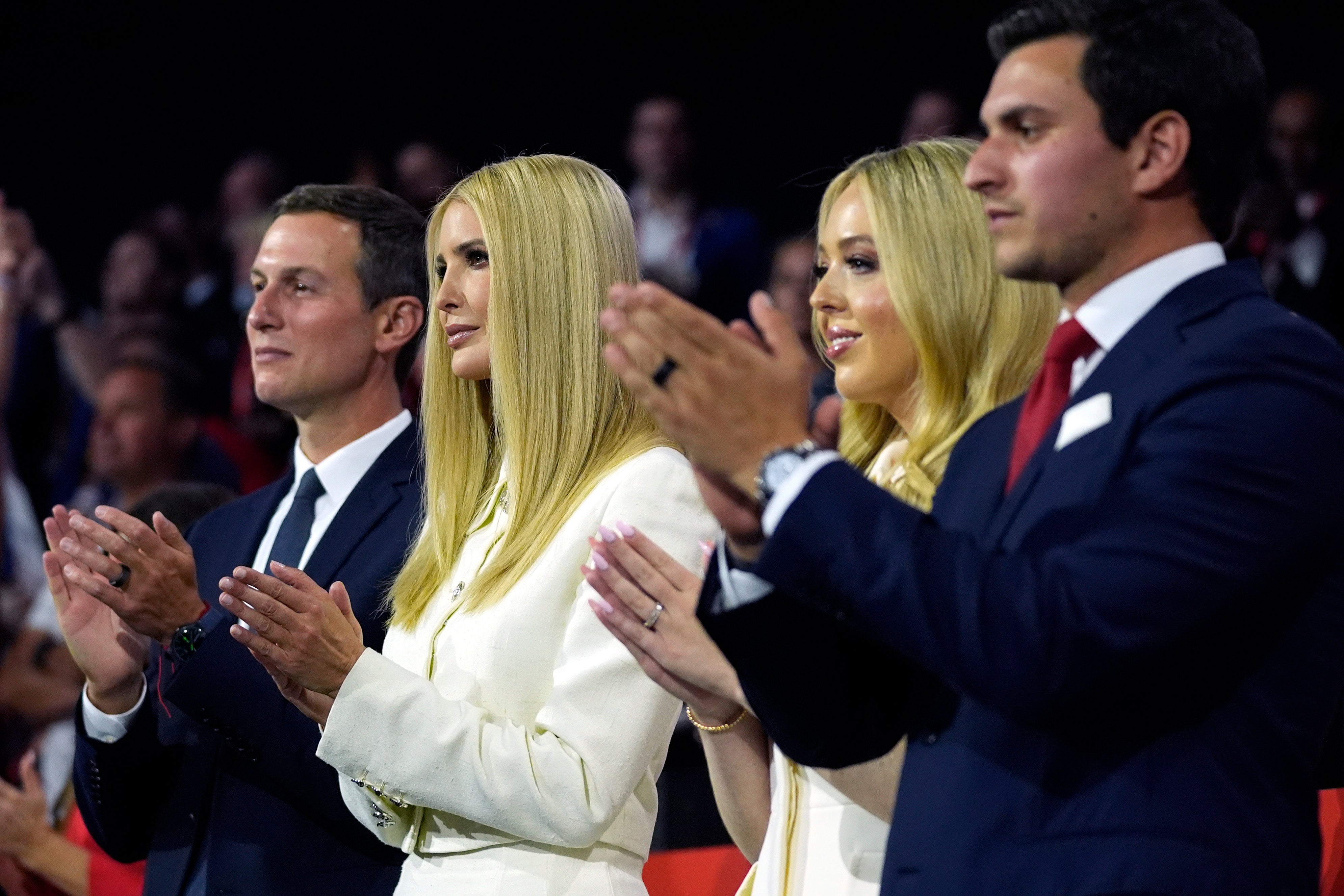 Jared Kushner and Ivanka Trump made their first appearance at Donald Trump’s 2024 campaign trail on Thursday