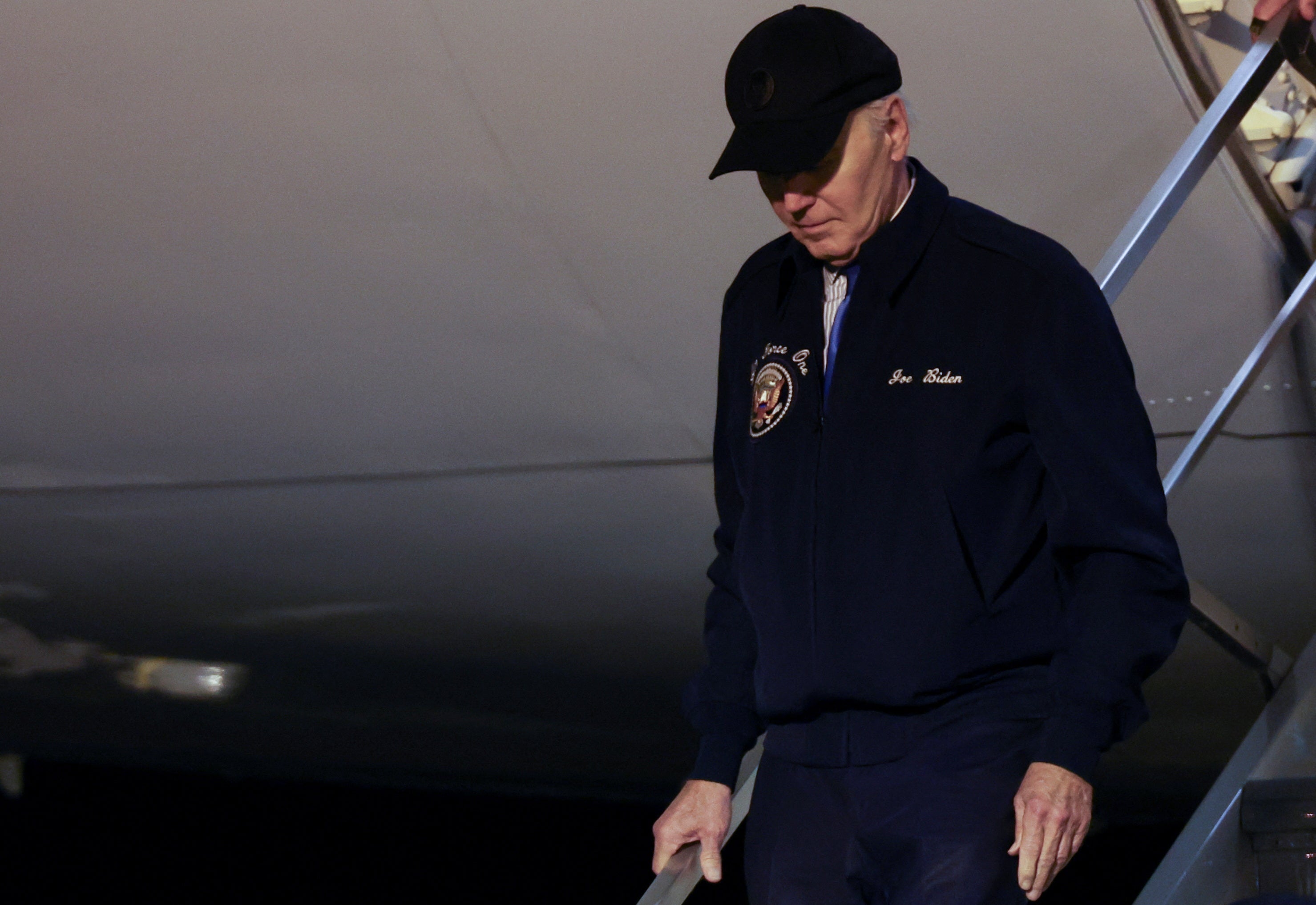 Joe Biden deboards Air Force One after arriving in Delaware on July 17