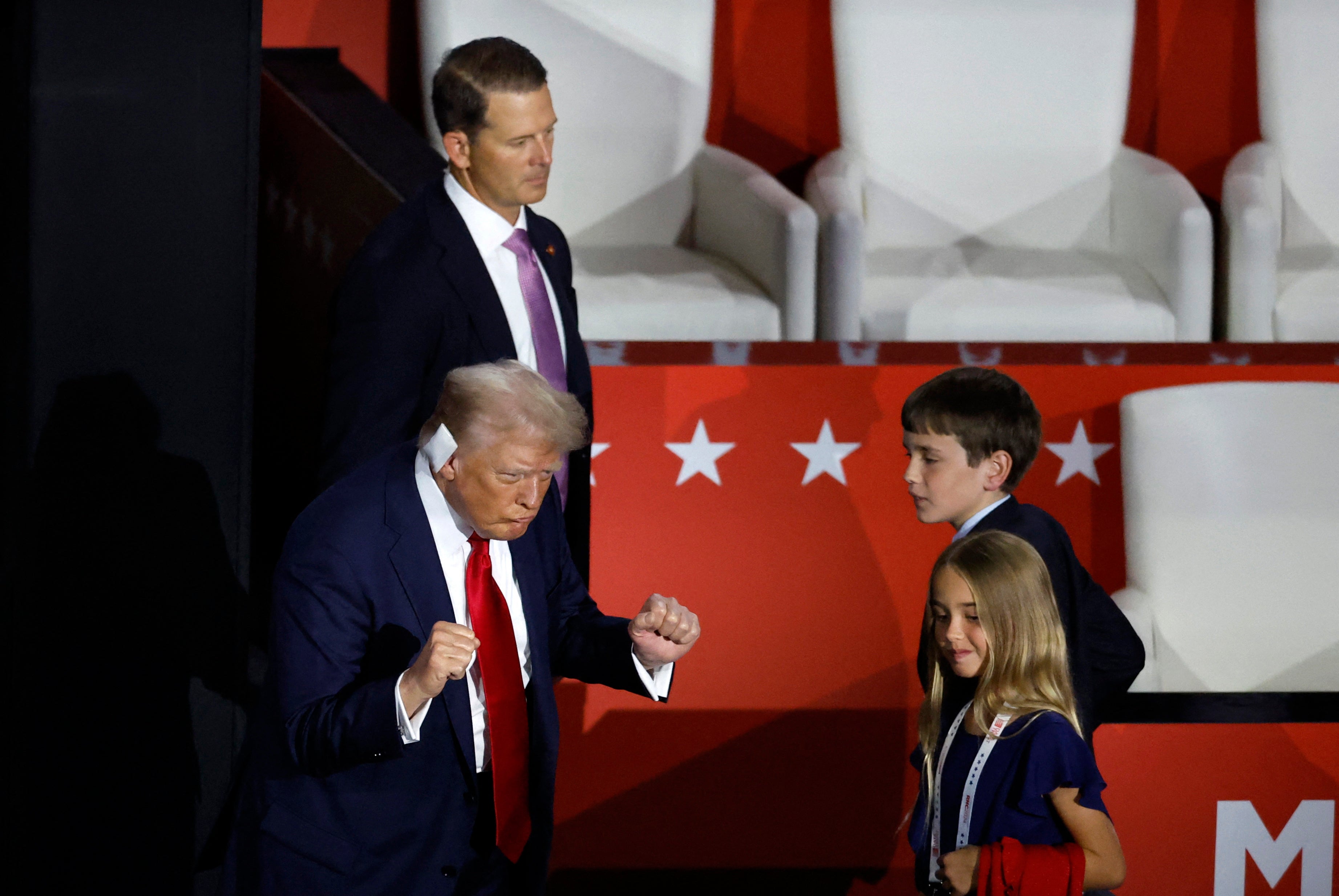 Ahead of his speech, Trump was pictured dancing alongside his young grandchildren Spencer and Chloe, the children of Donald Jr