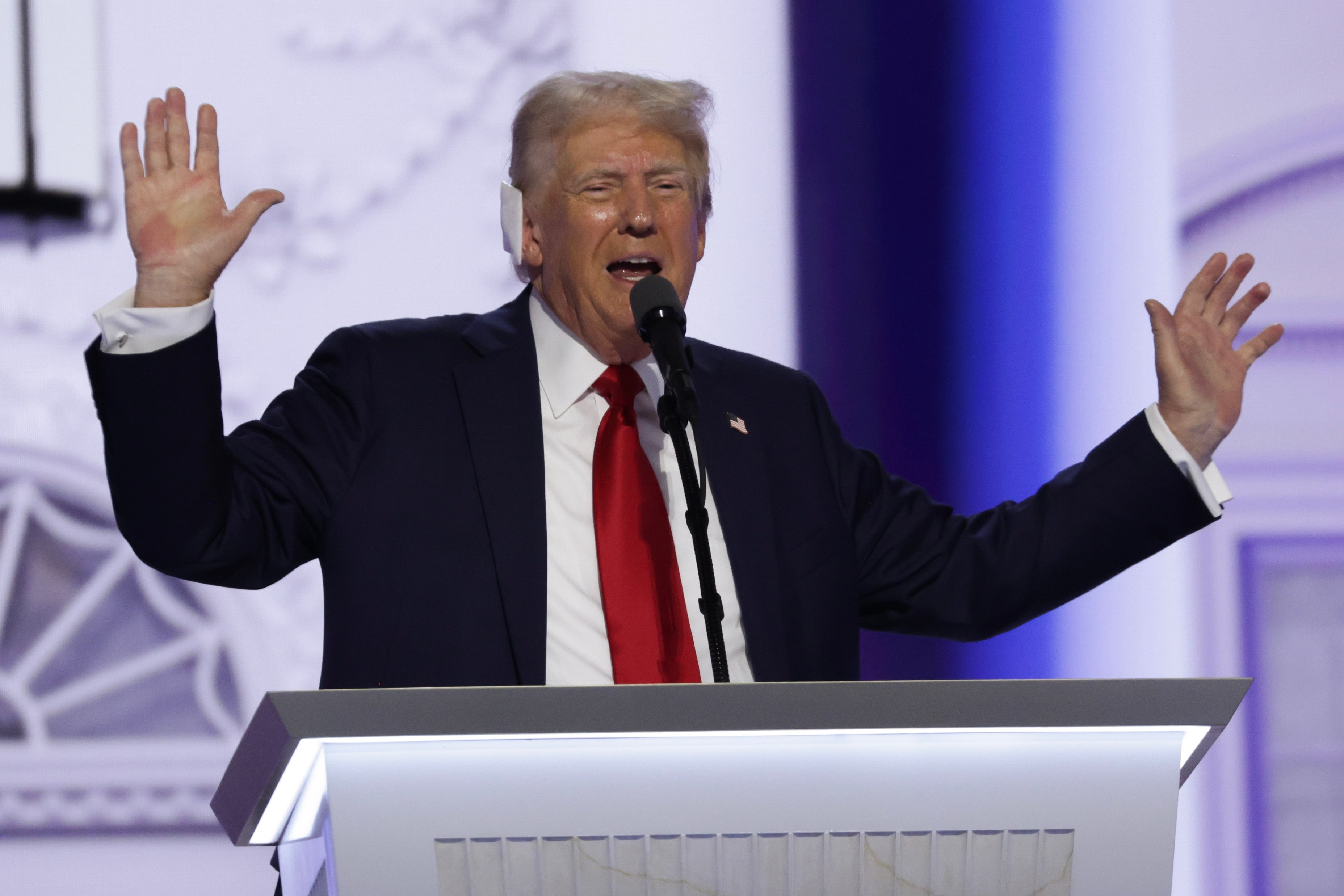 Republican presidential nominee Donald Trump speaks after officially accepting the Republican presidential nomination on stage on the fourth day of the Republican National Convention at the Fiserv Forum on 18 July 2024 in Milwaukee, Wisconsin