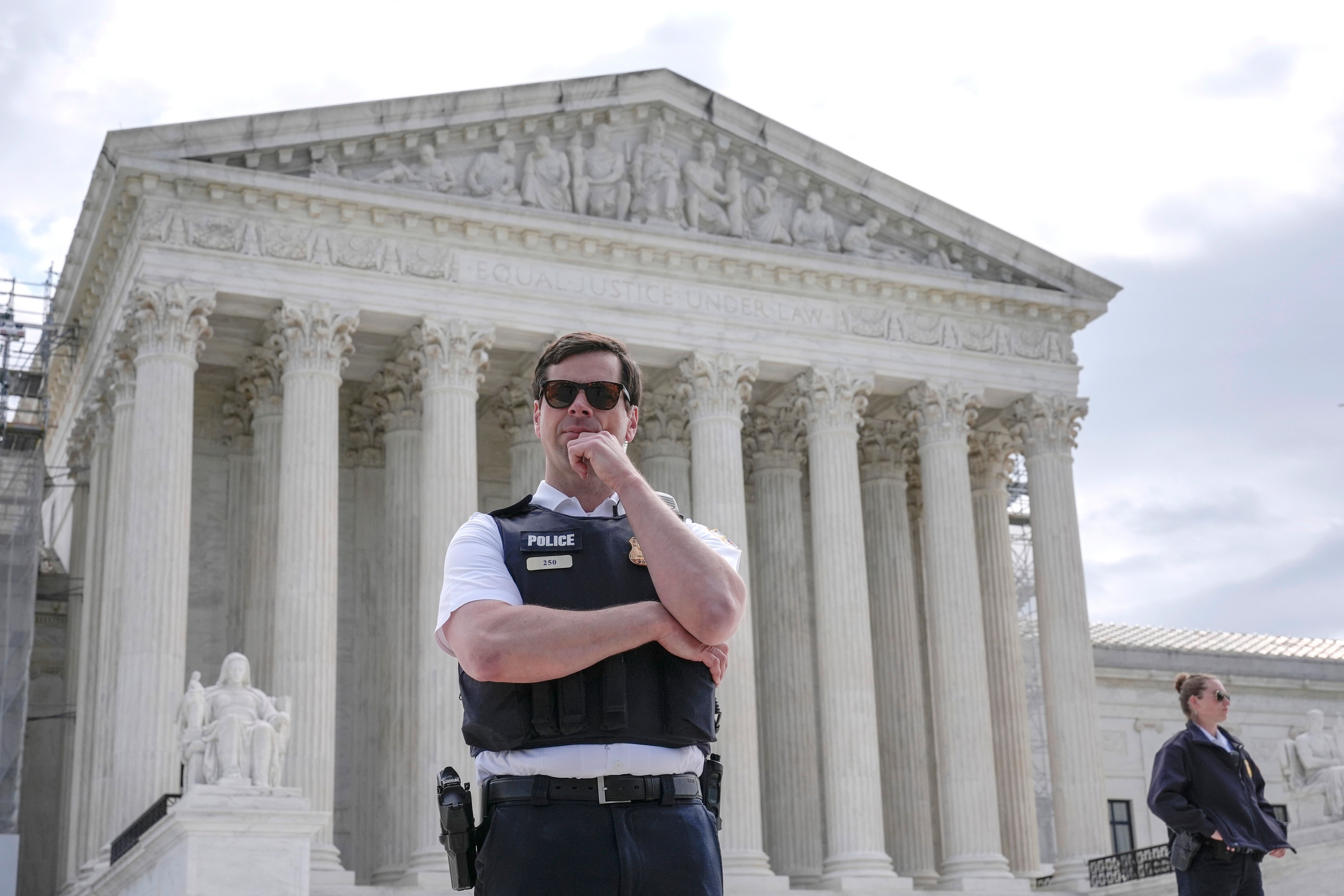 The Supreme Court is seen during a protest. More than half of Americans support term limits for the Supreme Court