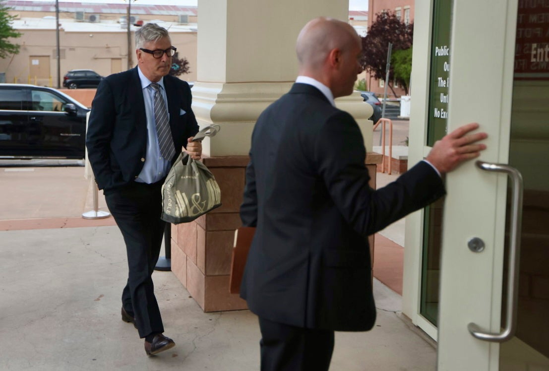 Baldwin arrives at the courthouse for a pretrial hearing Monday, in New Mexico