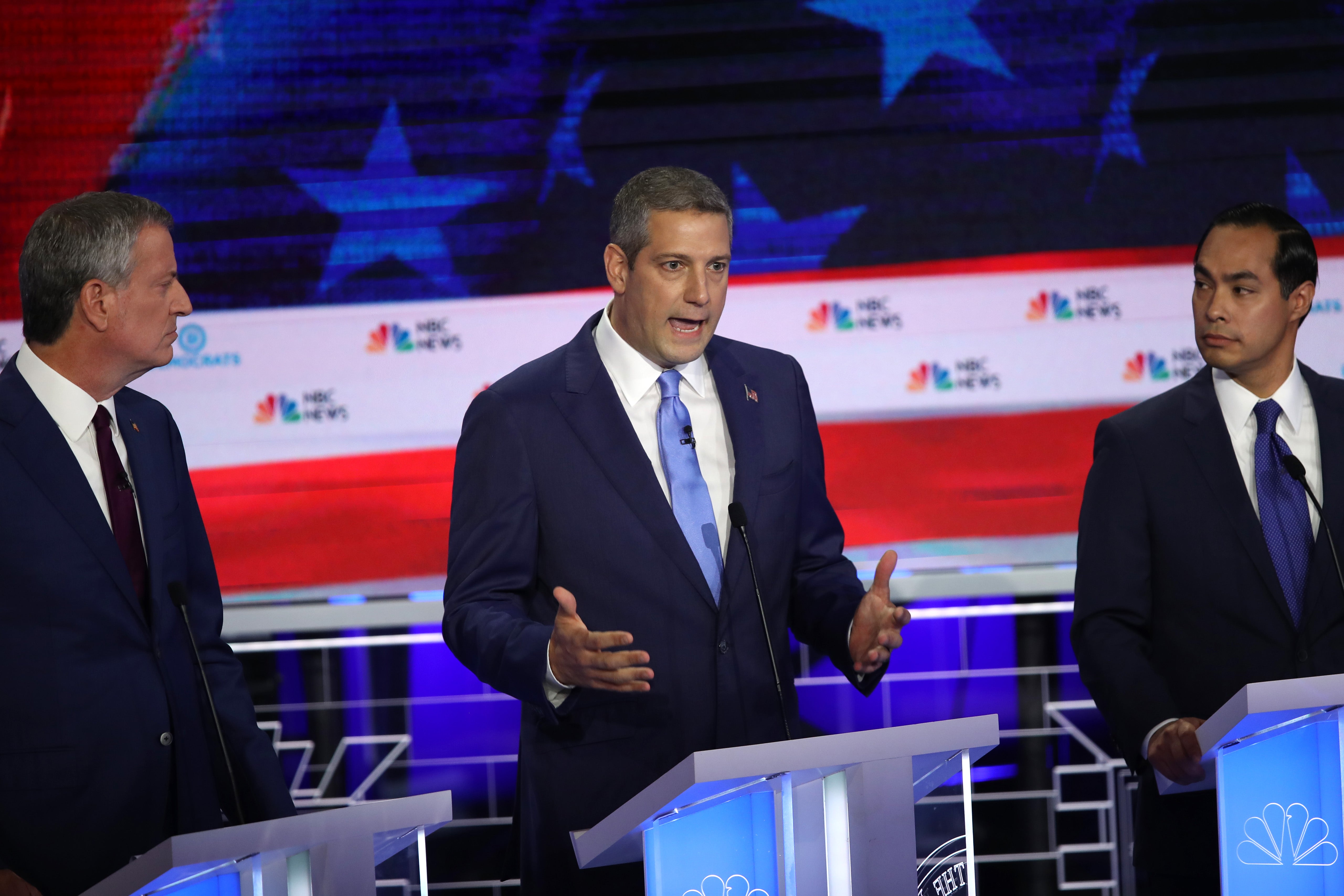Tim Ryan speaking at a Democratic Party primary debate ahead of the 2020 election