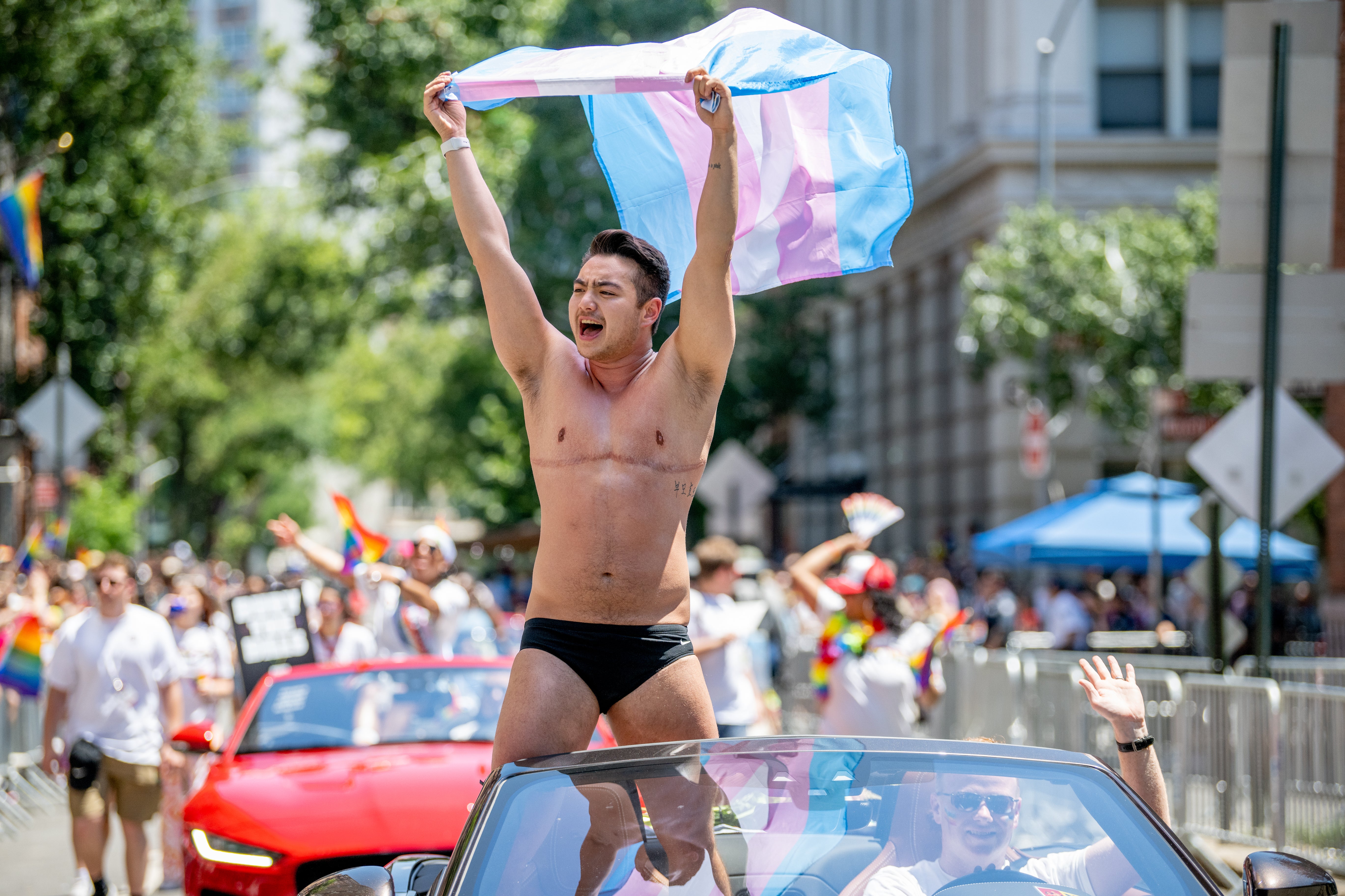 Swimmer Schuyler Bailar as a NYC Pride Grand Marshal during the 2022 parade