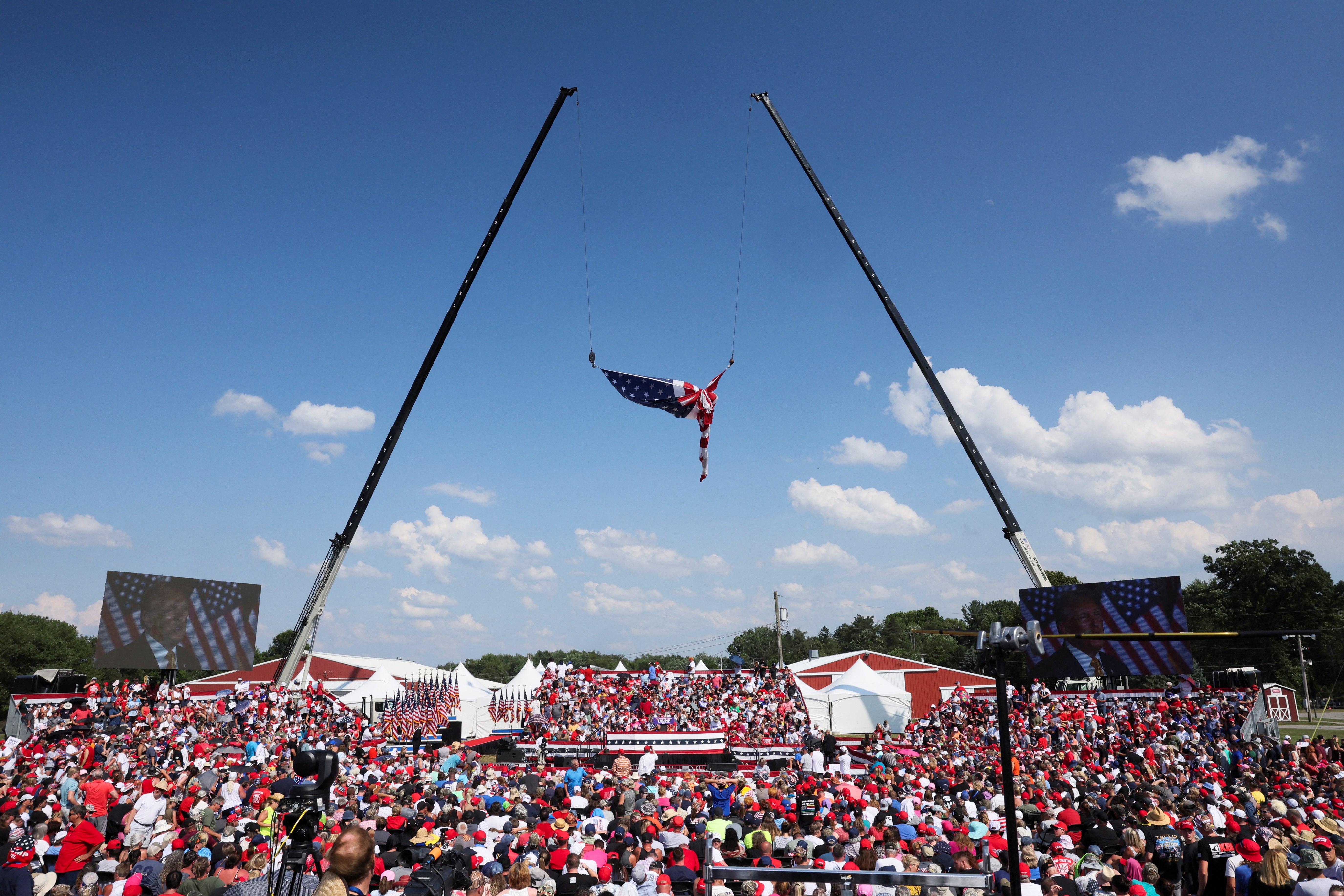 Trump spoke under sunny skies and began his talk by complementing the size of the crowd, while also tagging a dig at how many people turn out for rallies with President Joe Biden