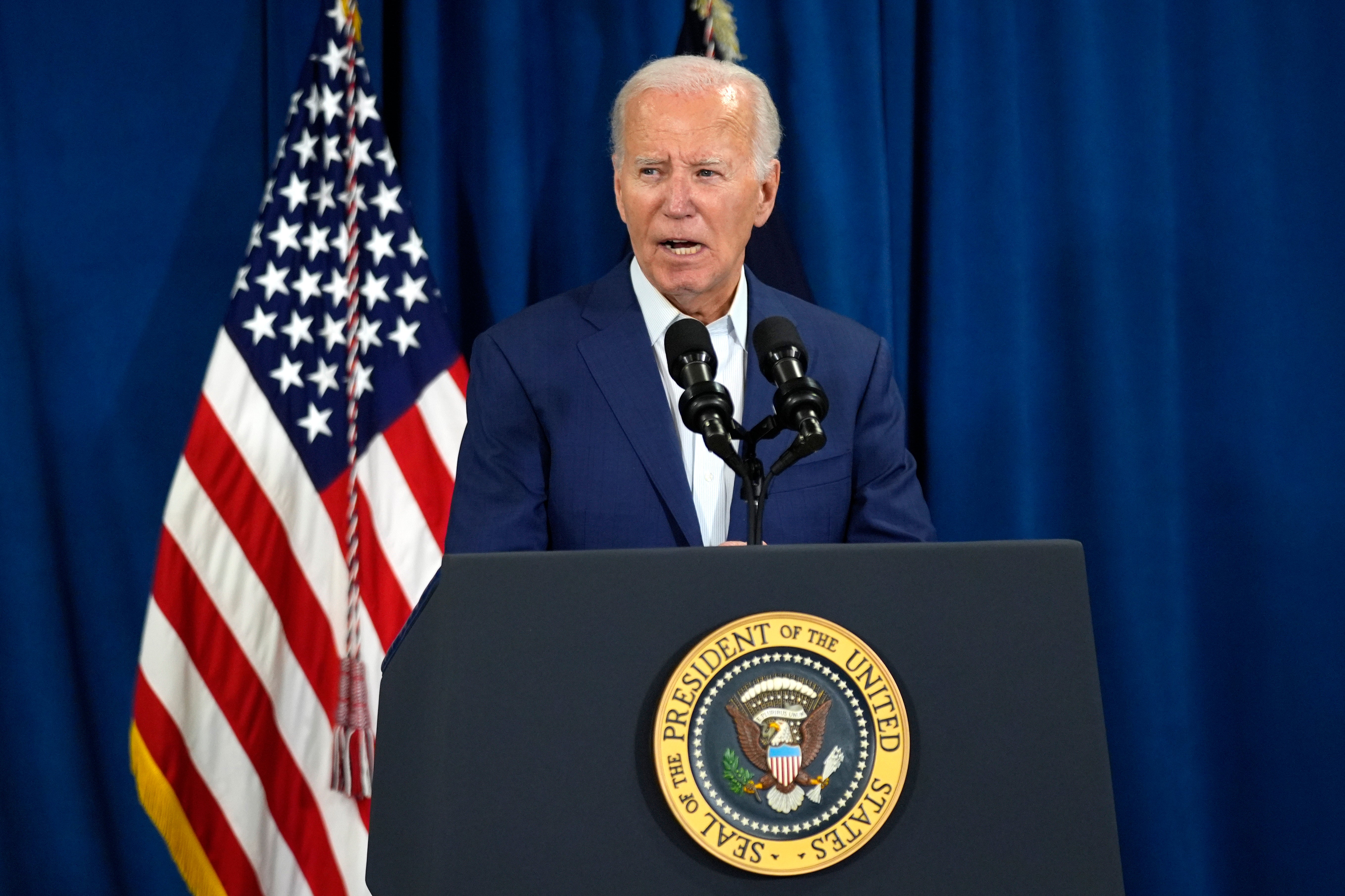 President Joe Biden speaks on Saturday in Rehoboth Beach, Delaware after shots were fired Donald Trump's Pennsylvania campaign rally, leaving him injured