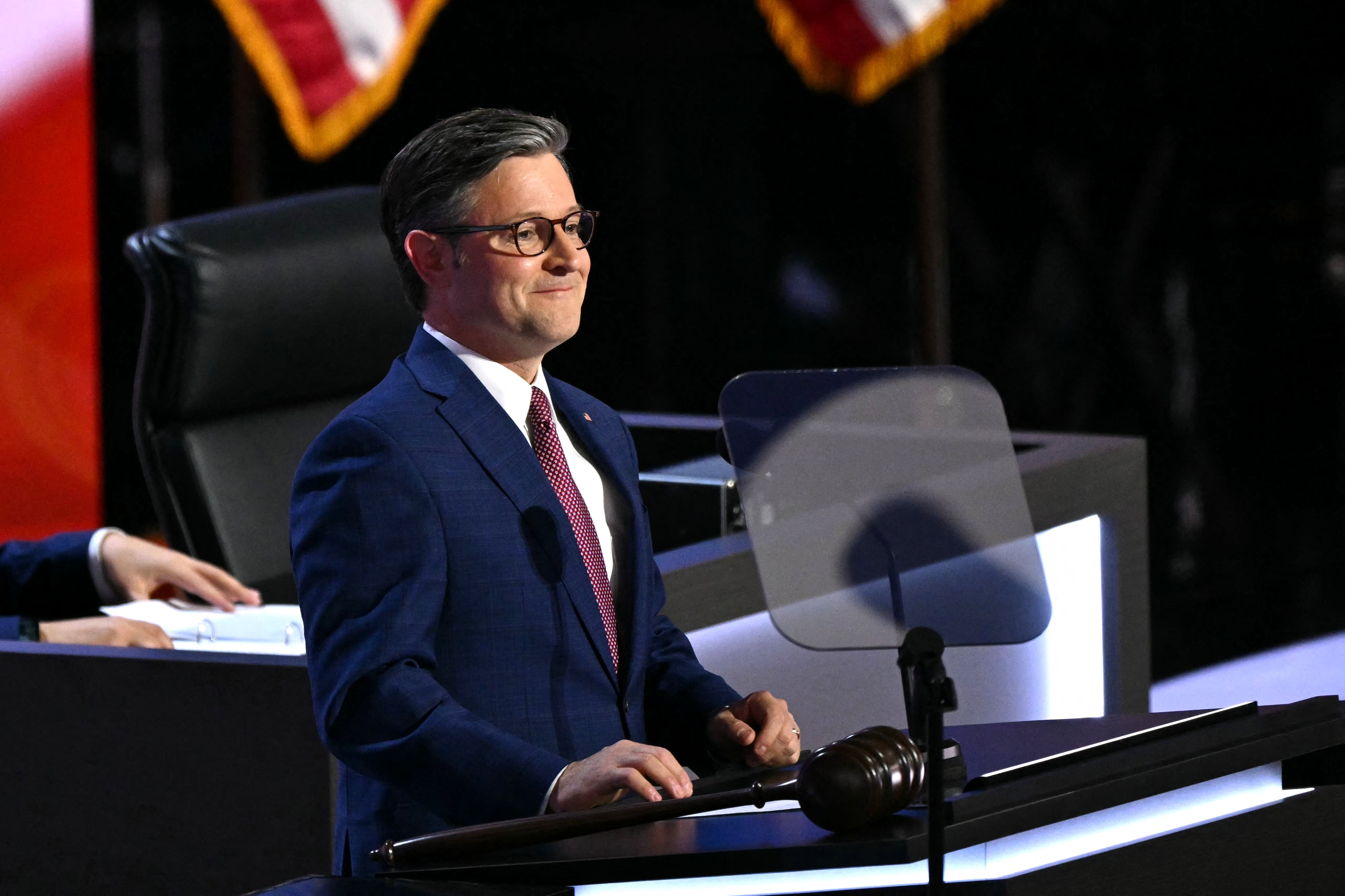 Mike Johnson quickly left the stage after the teleprompter cut out at the Republican National Convention in Milwaukee