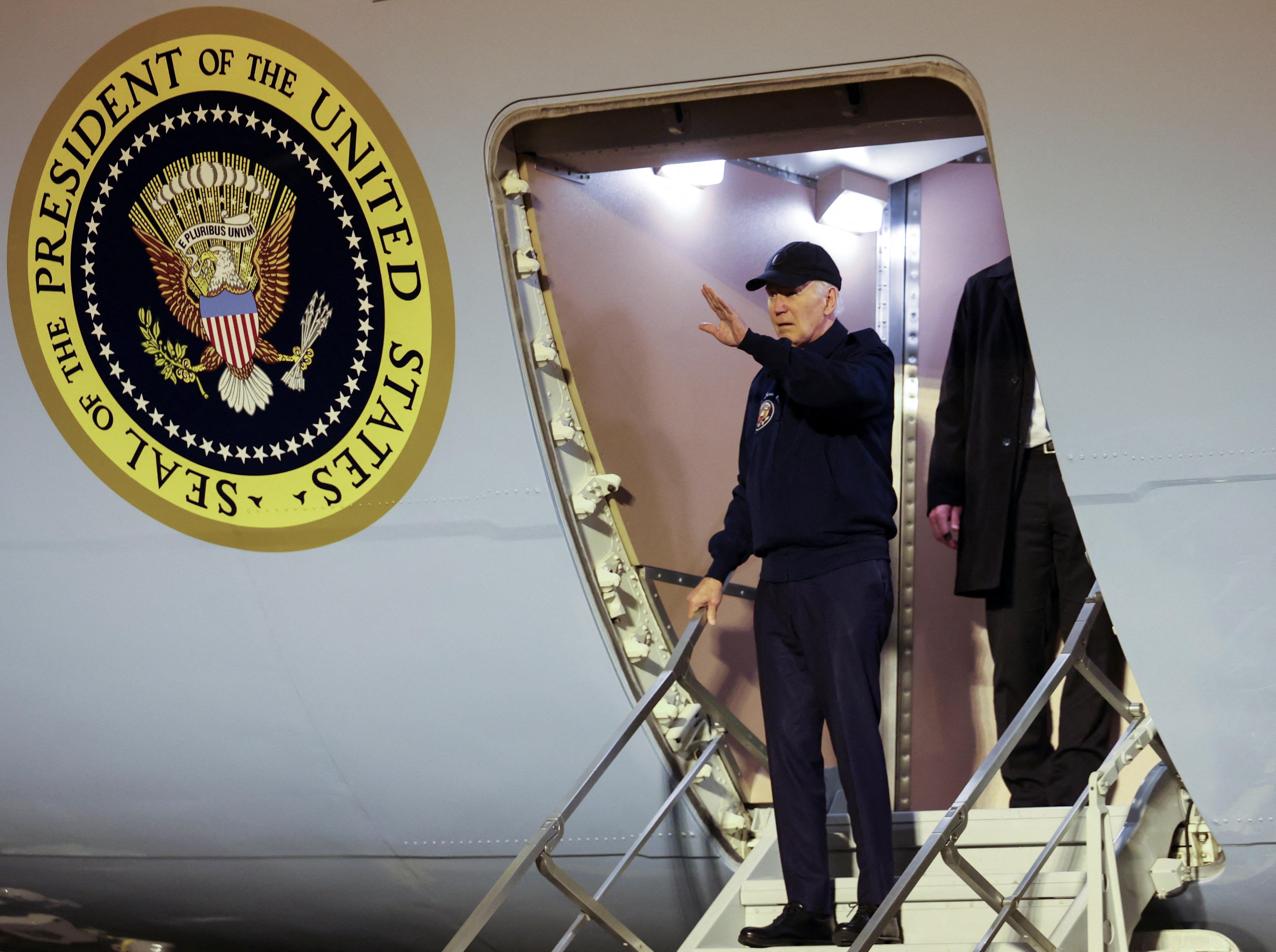 President Joe Biden deplaning from Air Force One on July 17, 2024