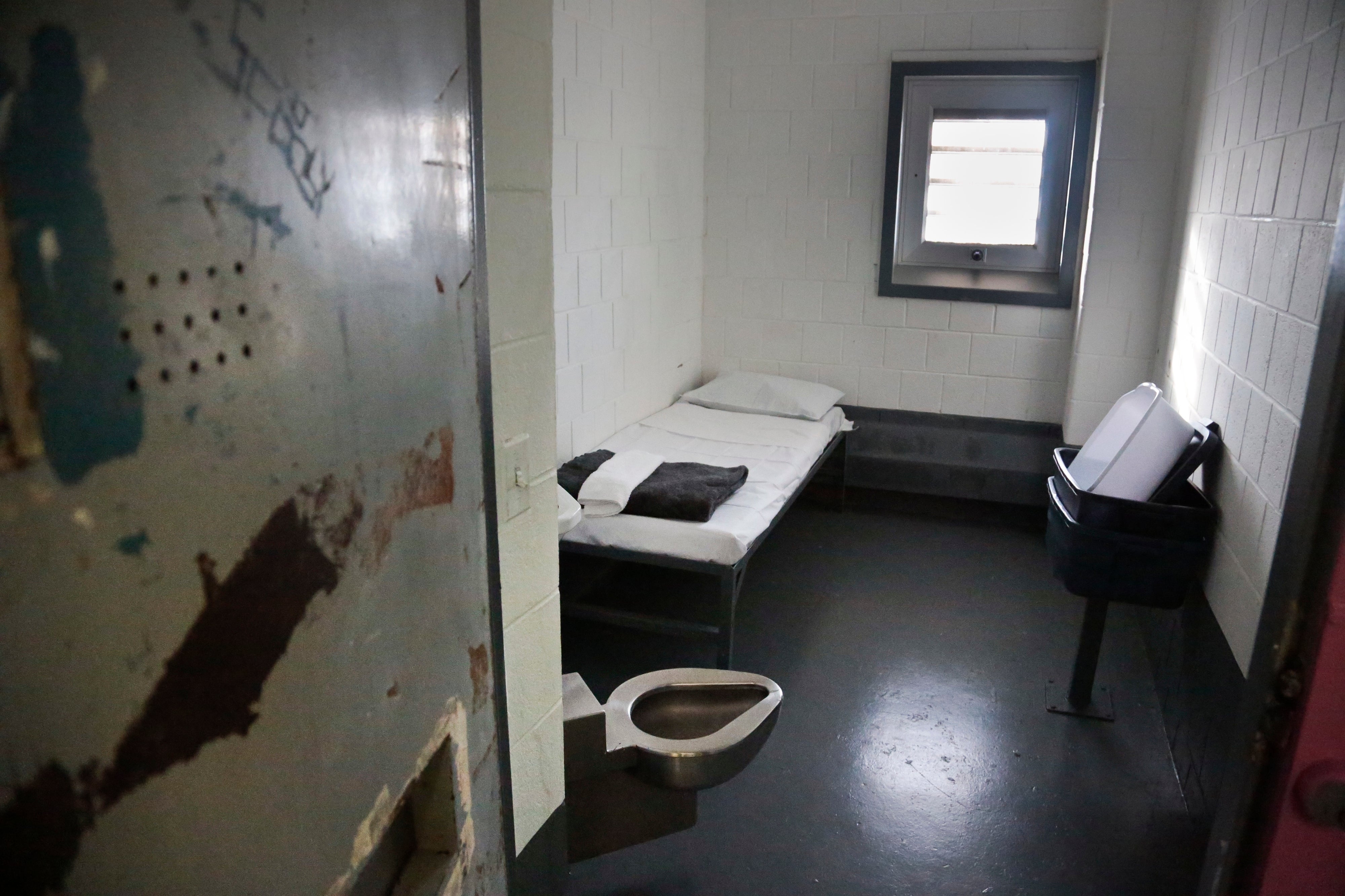 A solitary confinement cell at New York's Rikers Island jail is seen, Jan. 28, 2016