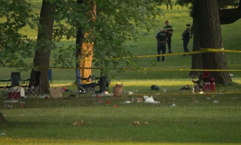 Mass shooting leaves one dead and six injured in New York park as cops launch hunt for gunmen