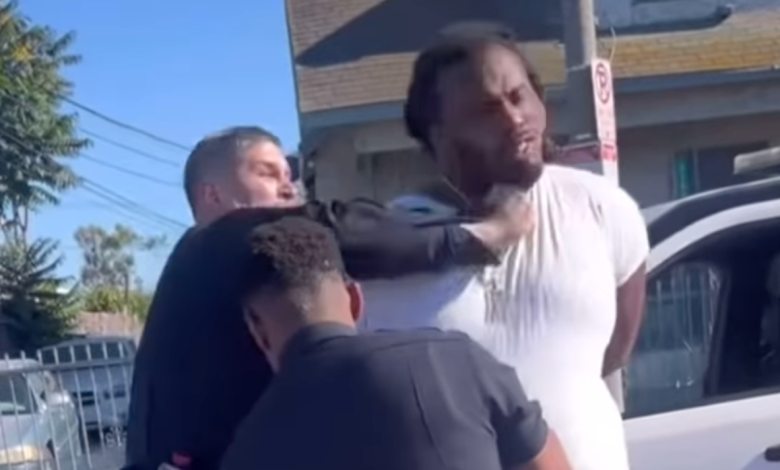 Shocking moment LAPD cop punches a man in the face while his hands are cuffed