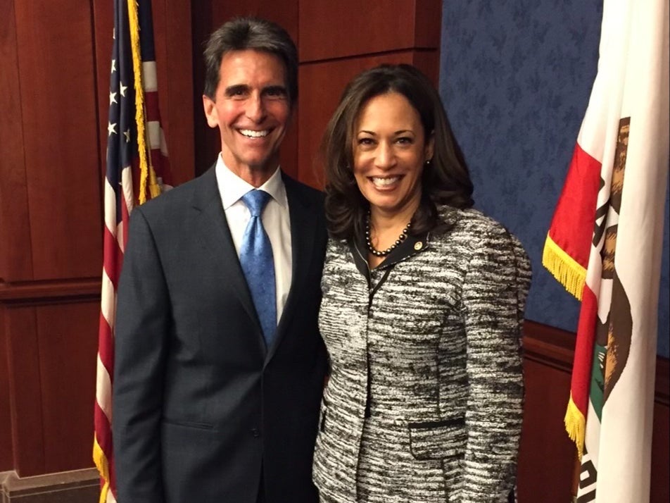 Former California state legislator Mark Leno with his old friend Kamala Harris at her inauguration as a US senator in 2017