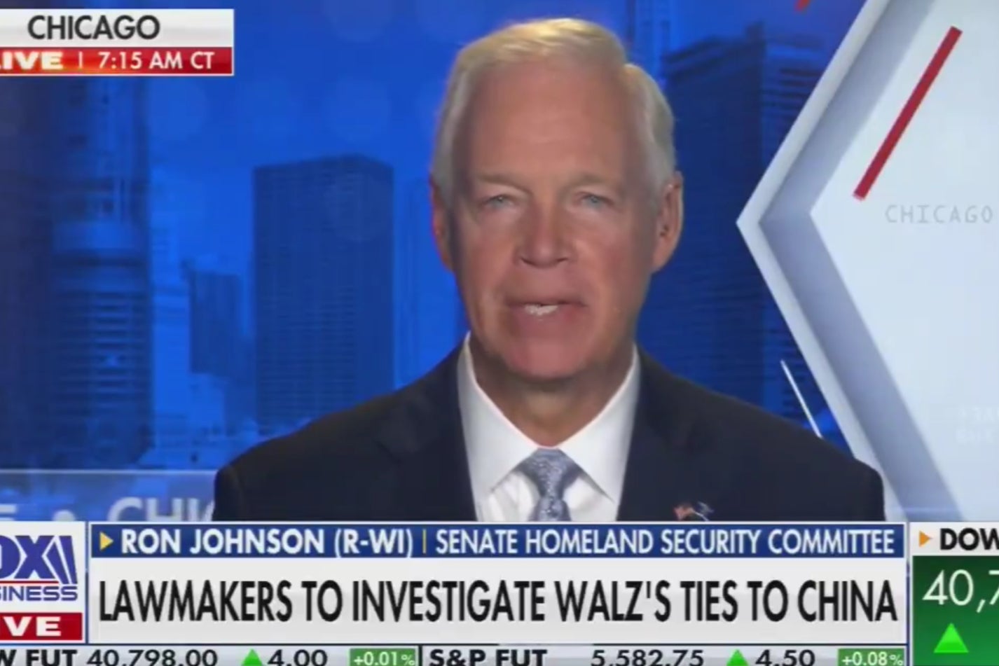 Wisconsin Republican Senator Ron Johnson appears on Fox Business on August 19