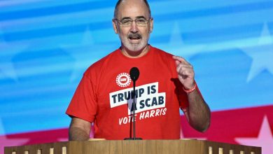 UAW president Shawn Fain has his Hulk Hogan moment at DNC with ‘Trump is a scab’ t-shirt