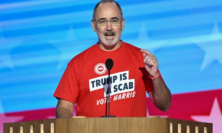 UAW president Shawn Fain has his Hulk Hogan moment at DNC with ‘Trump is a scab’ t-shirt