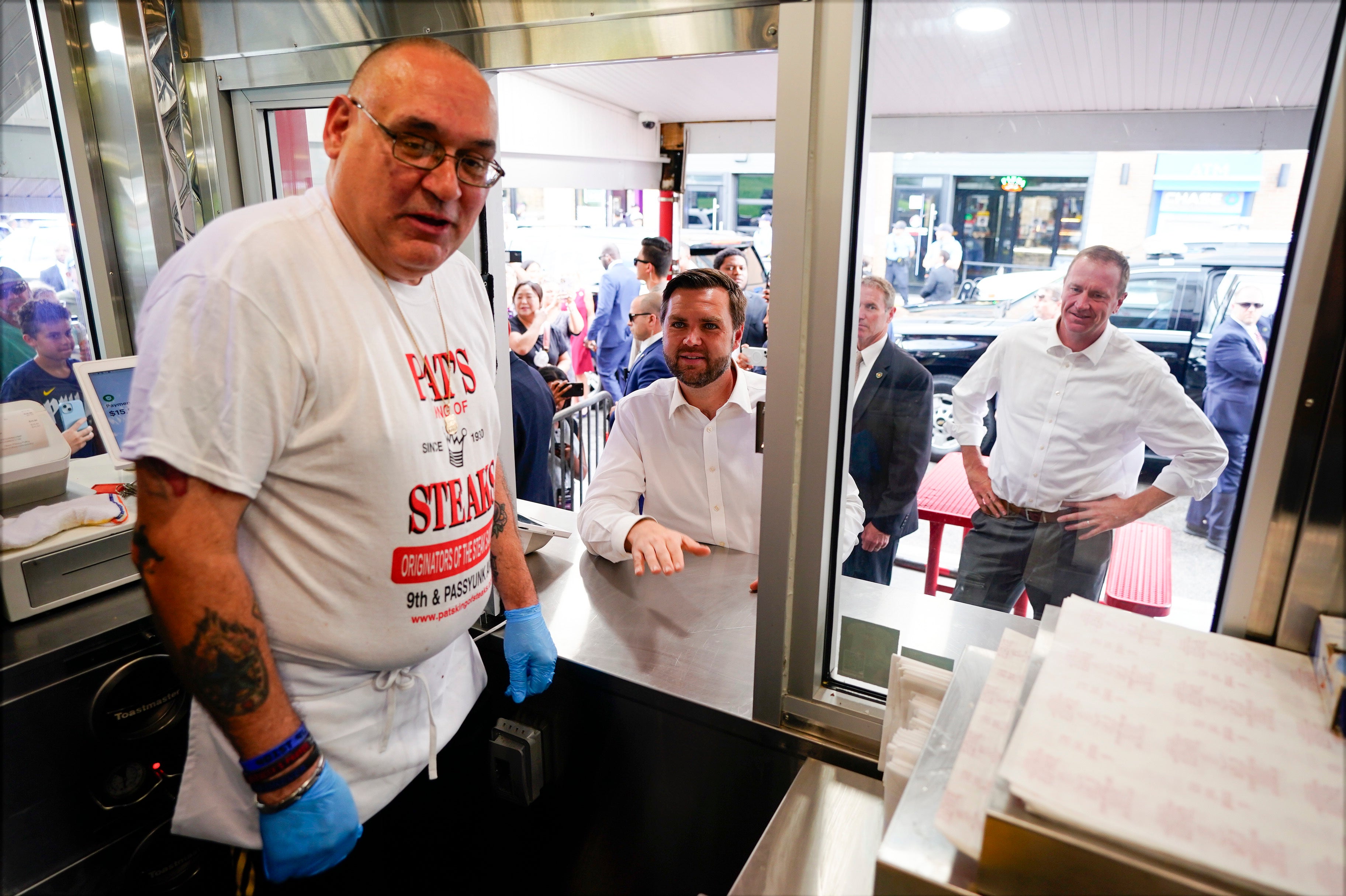 Republican vice presidential nominee JD Vance makes a stop at Pat’s King of Steaks