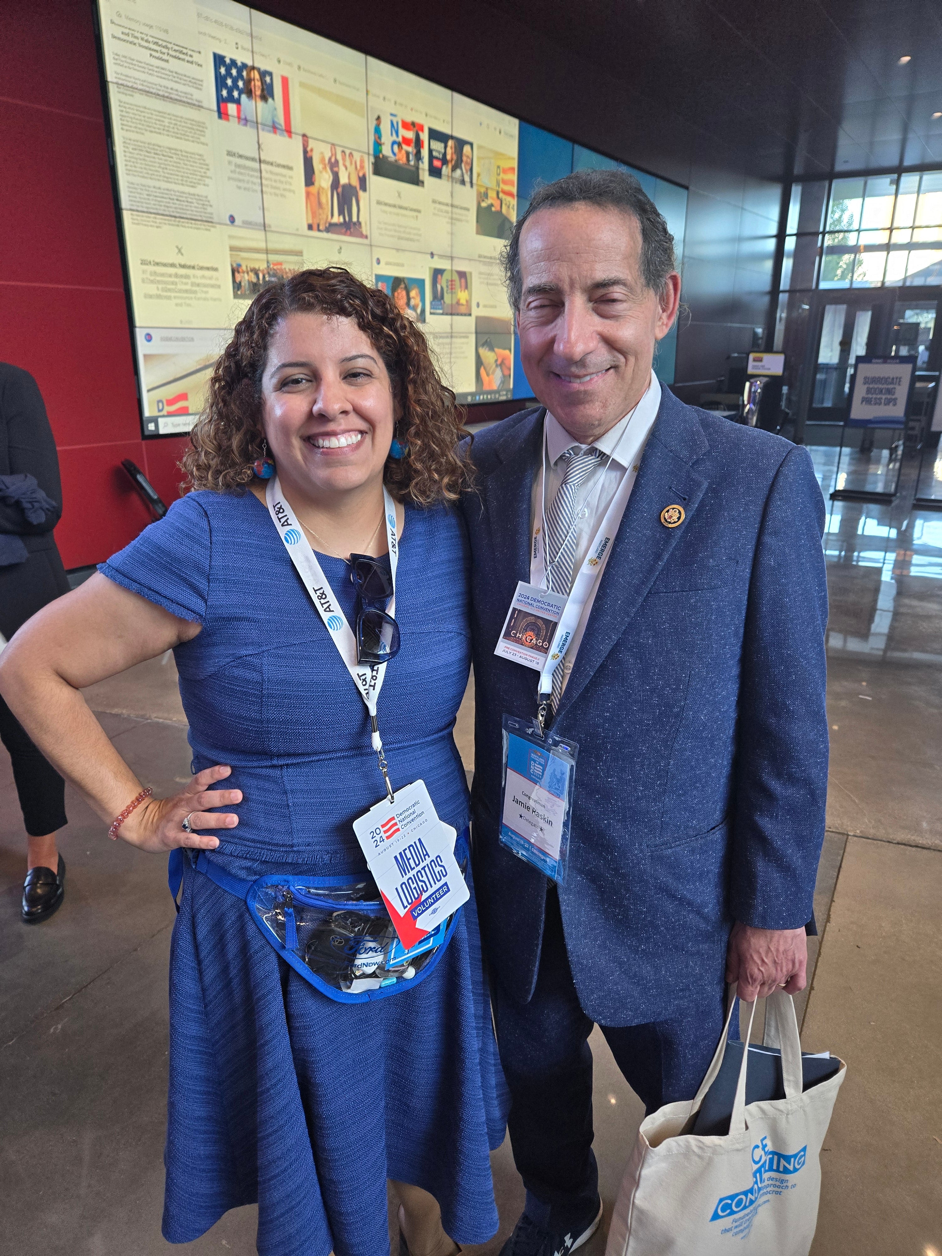 Carmen Cusido with Rep. Jamie Raskin at the DNC