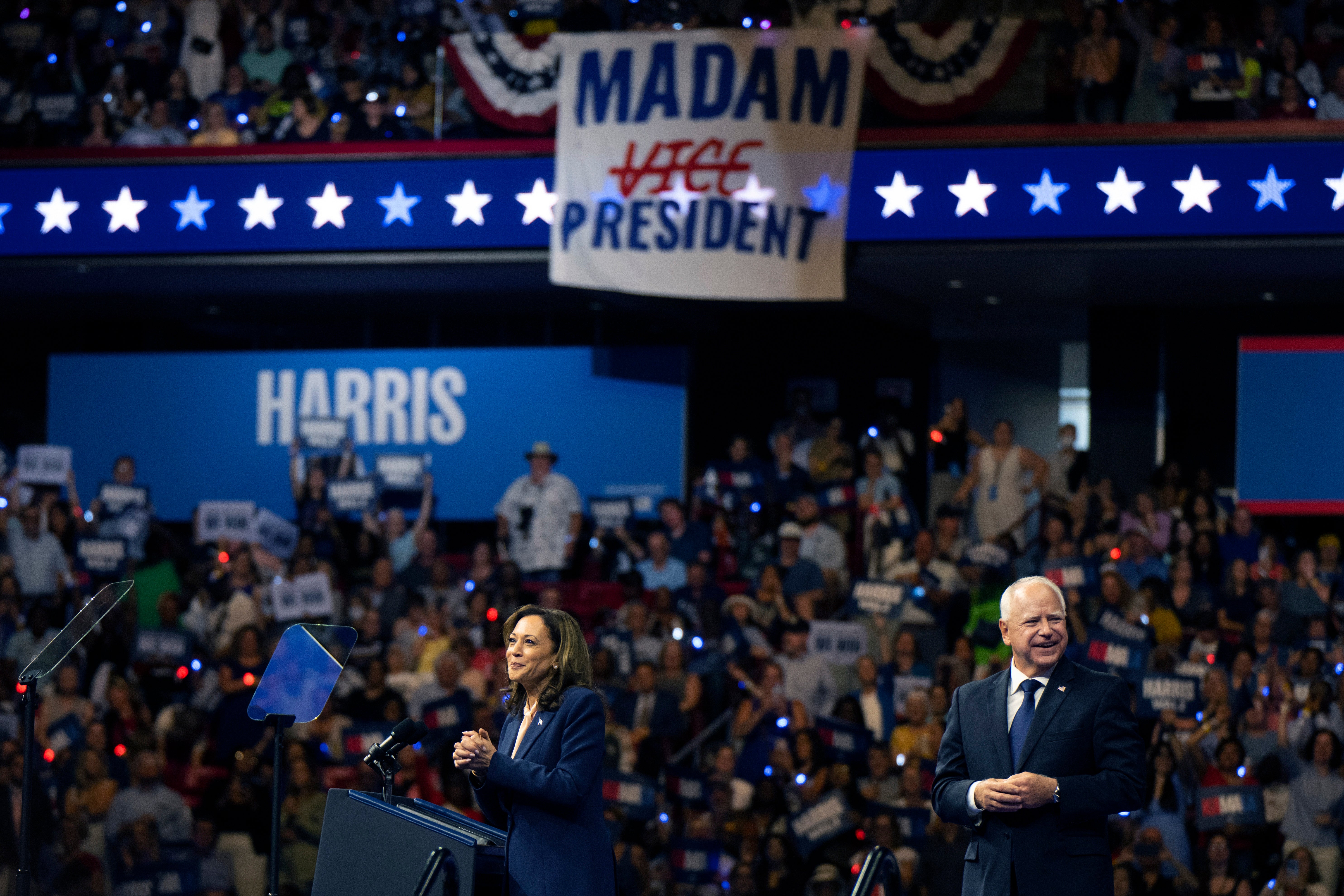 Walz appeared alongside Harris for the first time at a rally in Pennsylvania on Tuesday