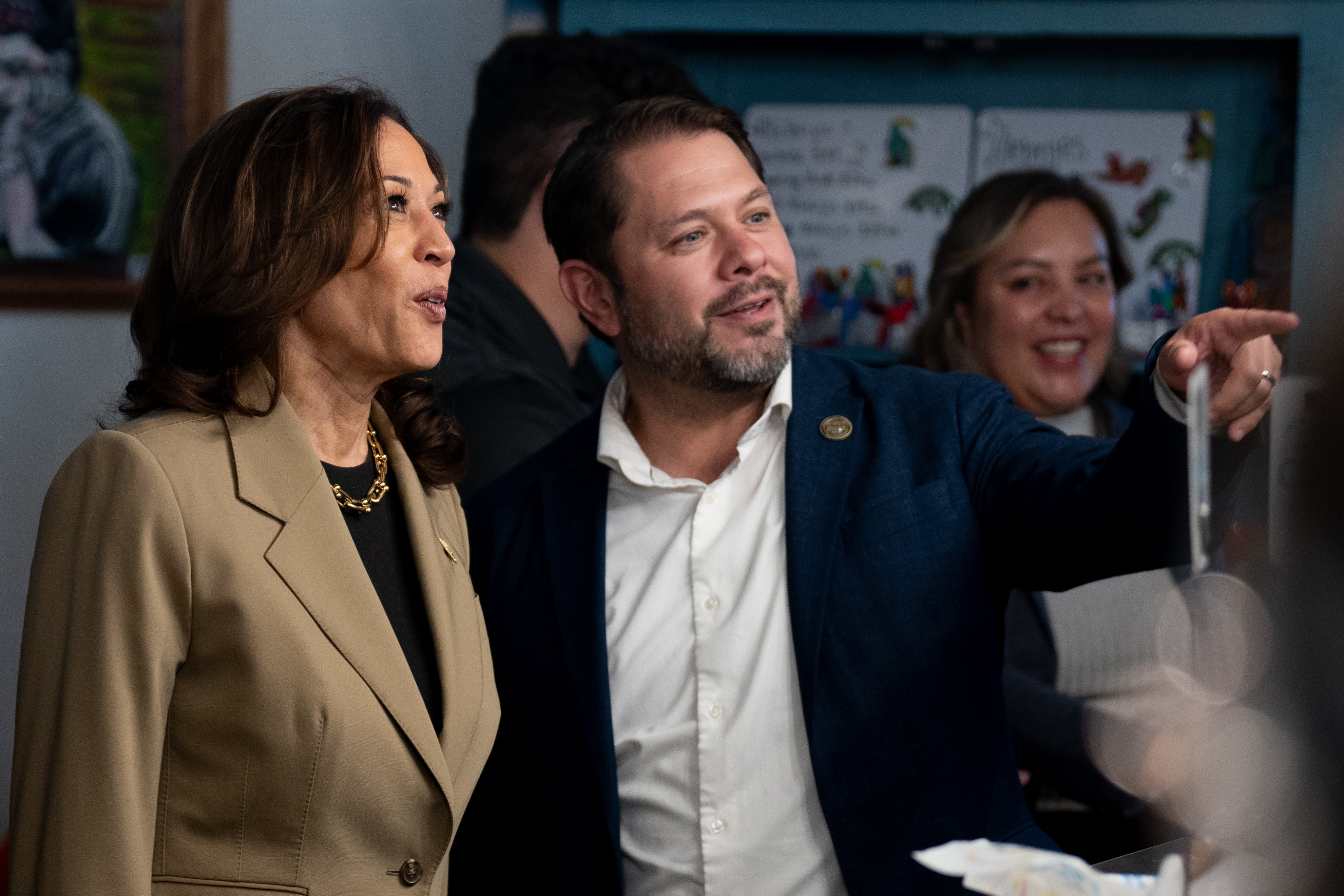 Vice President Kamala Harris visits a restaurant with Ruben Gallego, the Democratic nominee for Senate in Arizona. Gallego has been one of the outspoken critics of Democratic outreach to Latino voters