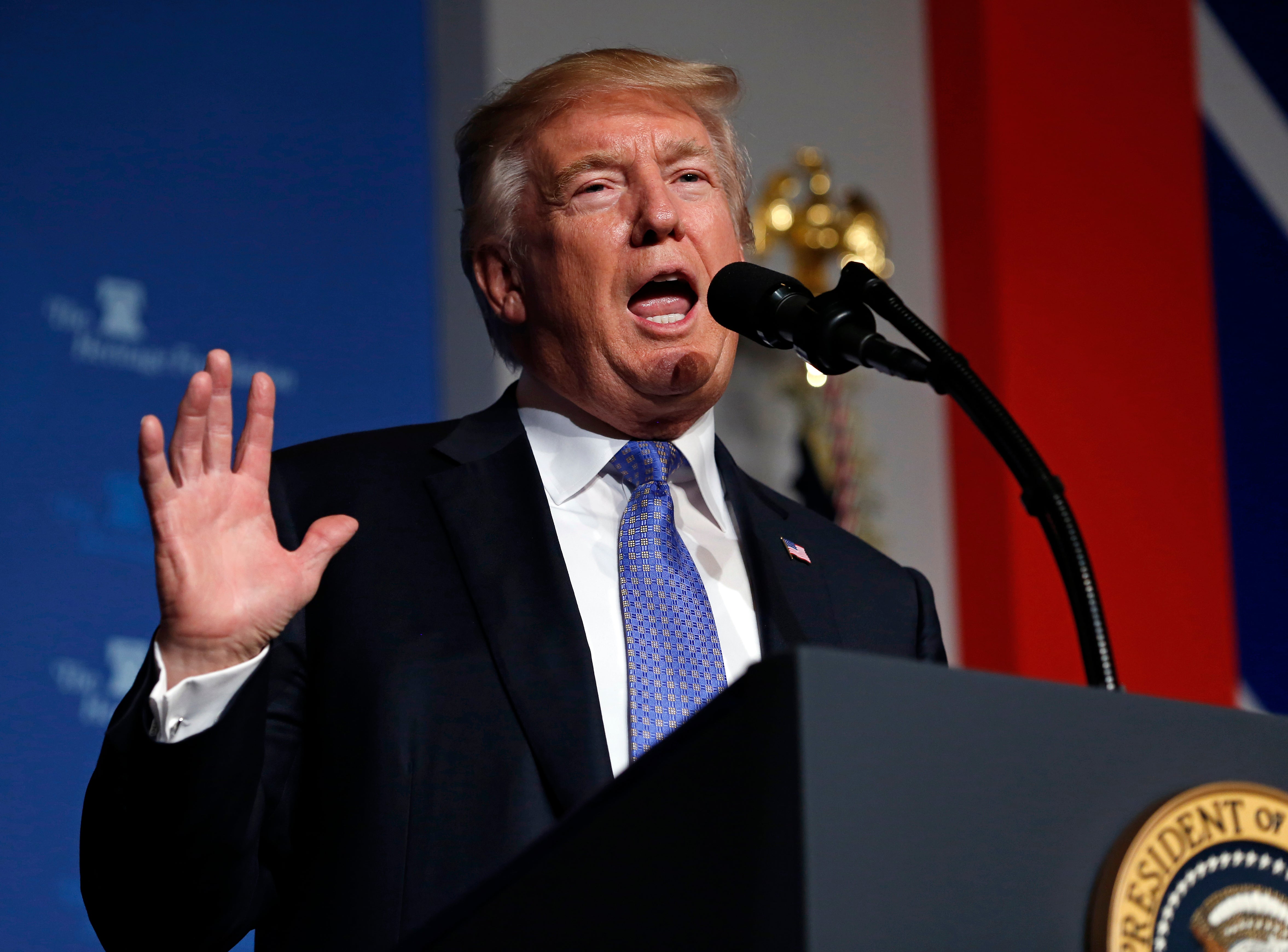 Trump spoke during the Heritage Foundation's President's Club meeting on October 17, 2017 in Washington, DC