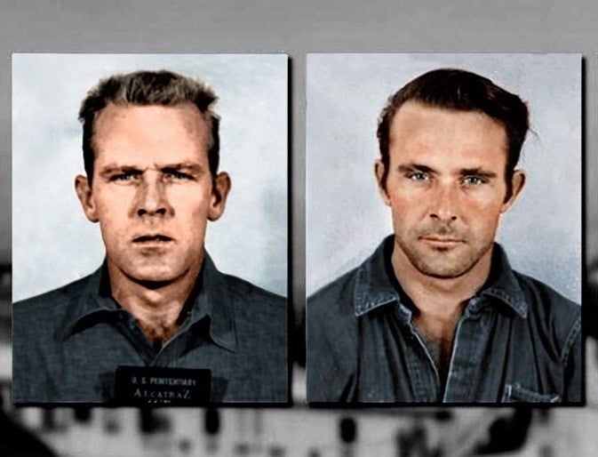 Brothers John, left, and Clarence Anglin escaped from Alcatraz – the foreboding and supposedly escape-proof California penitentiary nicknamed ‘The Rock – in June 1962