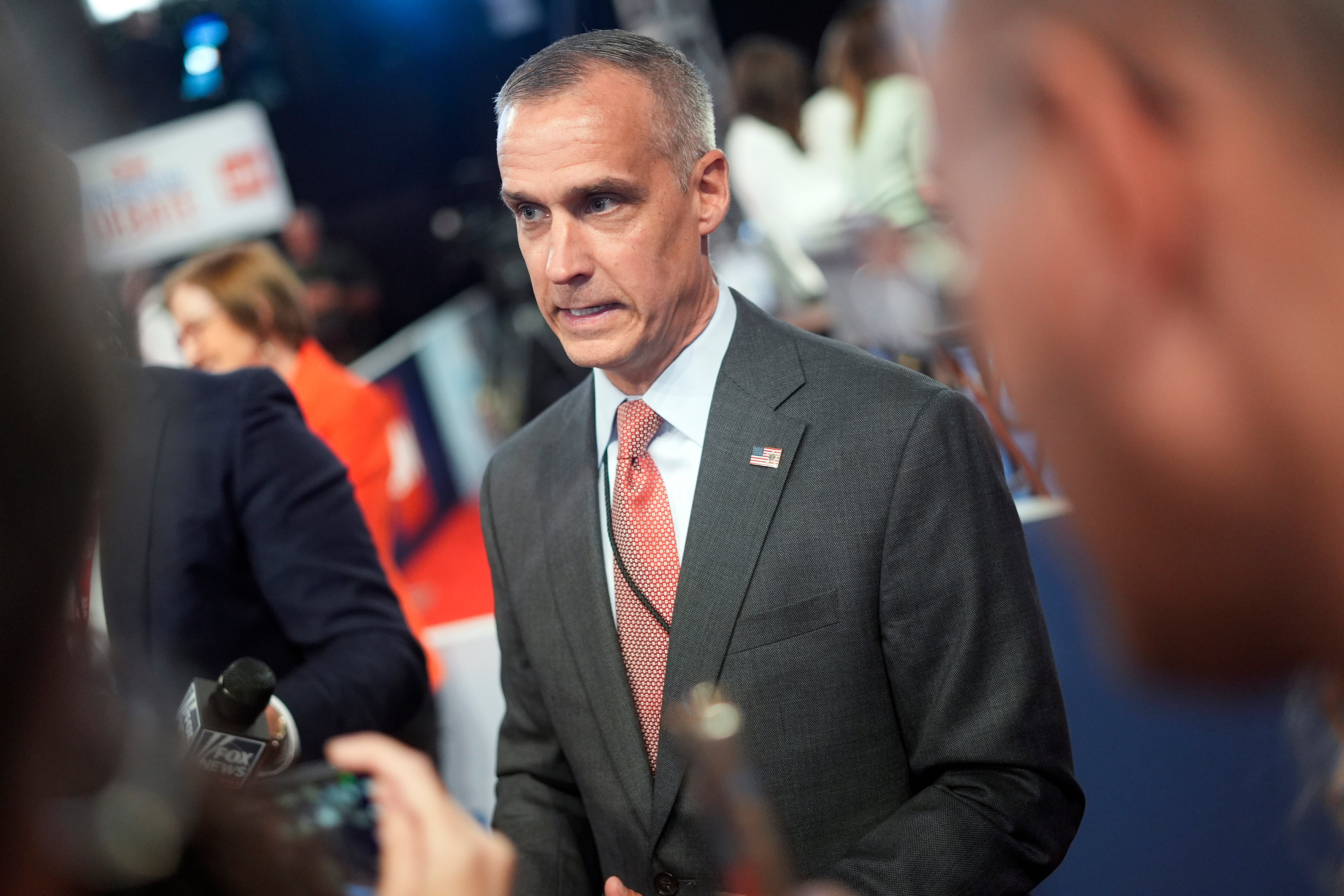 Corey Lewandowski speaks with reporters in the spin room before the presidential debate between President Joe Biden and Republican presidential candidate President Donald Trump. He is now set to rejoin the Trump campaign, despite being fired from previous campaigns.