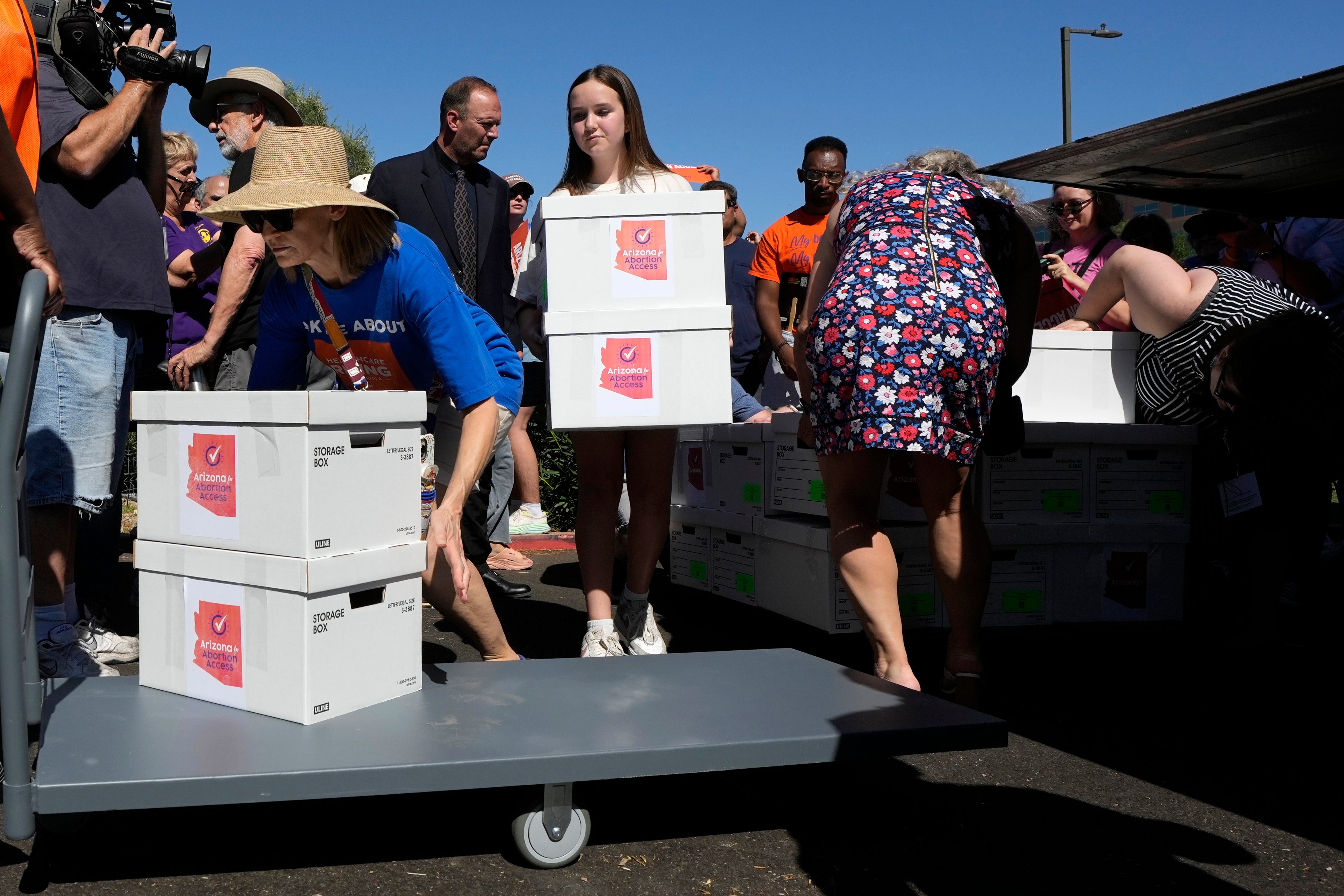 Arizona abortion-rights supporters deliver over 800,000 petition signatures to the capitol to get abortion rights on the November general election ballot July 3, 2024, in Phoenix