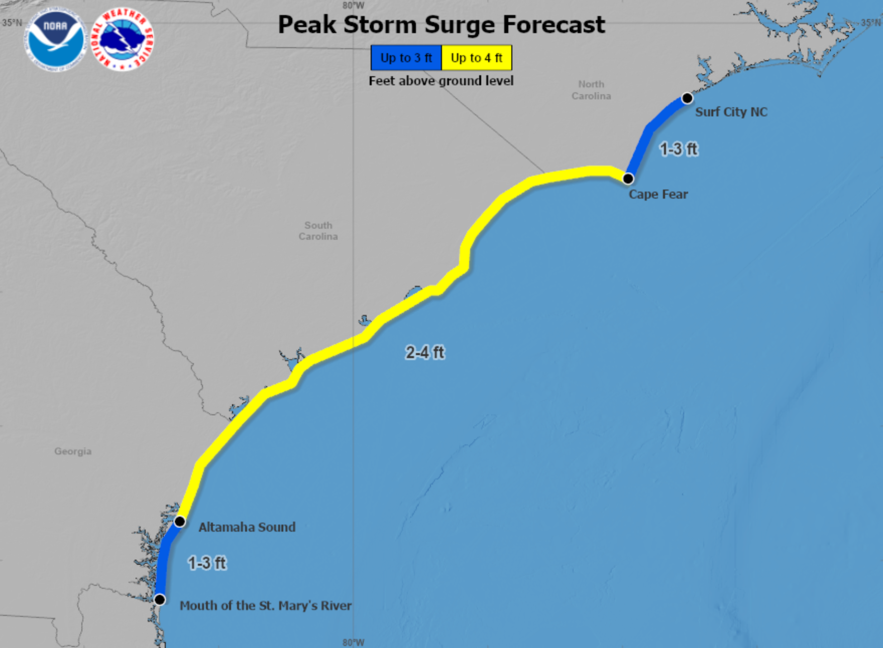 Map shows latest storm surge forecast for Tropical Storm Debby