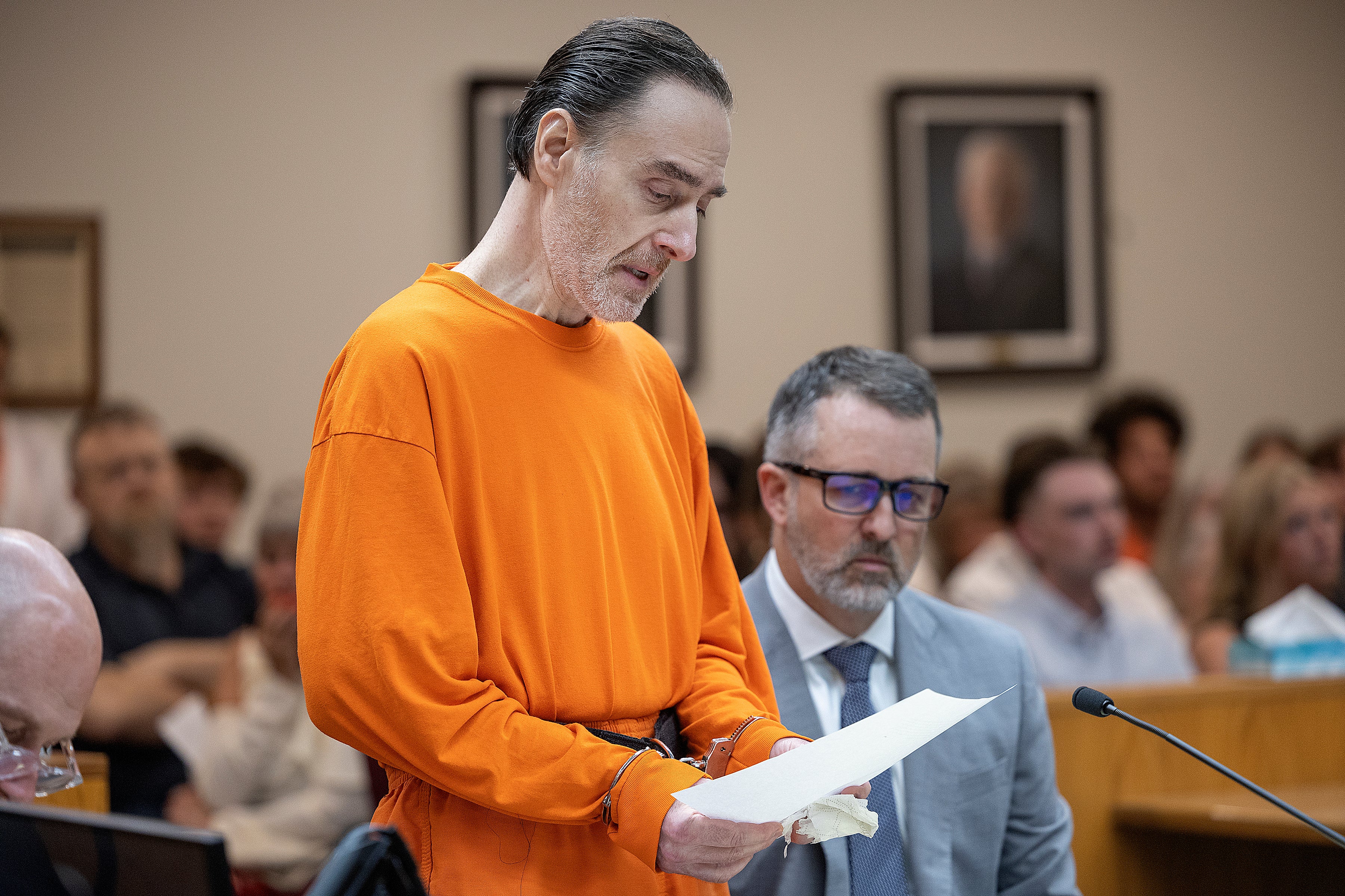 Nicolae Miu apologizes to the family of Isaac Schuman as he reads his statement during his sentencing hearing on Wednesday at the St. Croix County Circuit Court. He was given 20 years for the attack