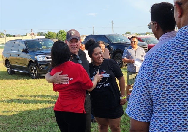 Larry Hogan meets with voters at Maryland Latino Festival on August 4. He has pummeled Trump for years and built a reputation as one of the ex-president’s loudest critics in the GOP.