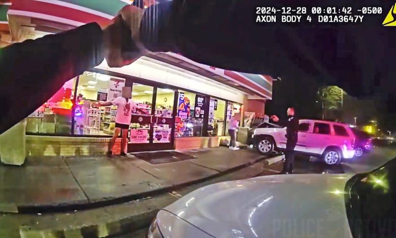 Police Use Taser to Subdue Knife-Wielding Man After Crashing Into 7-Eleven