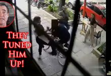 Sidewalk Cafe Butt Kicking of Thief Caught On Camera!