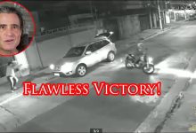 Defender With Family In Car Wrecks Multiple Armed Robbers